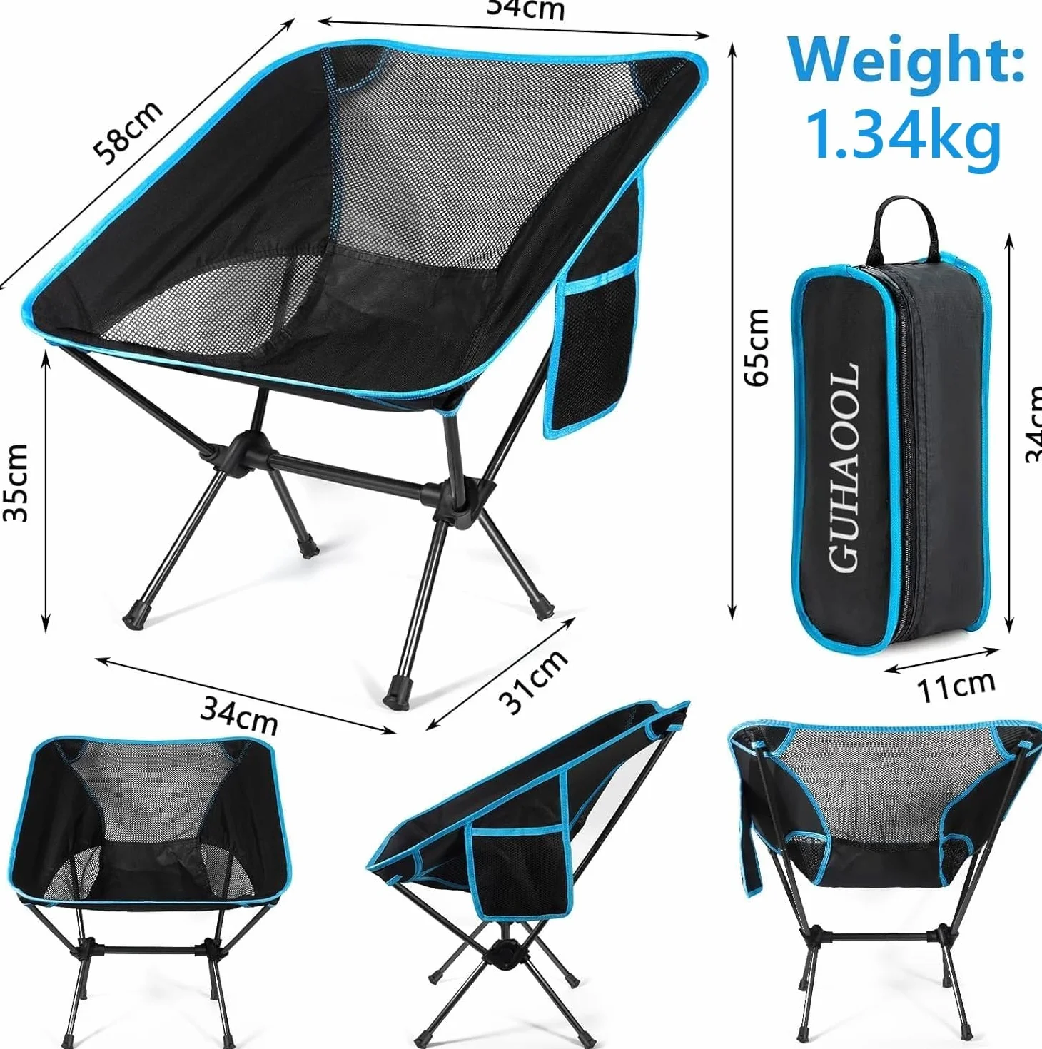 Sedia Campeggio Pieghevole Leggera Max Portata 120kg con Borsa da Trasporto