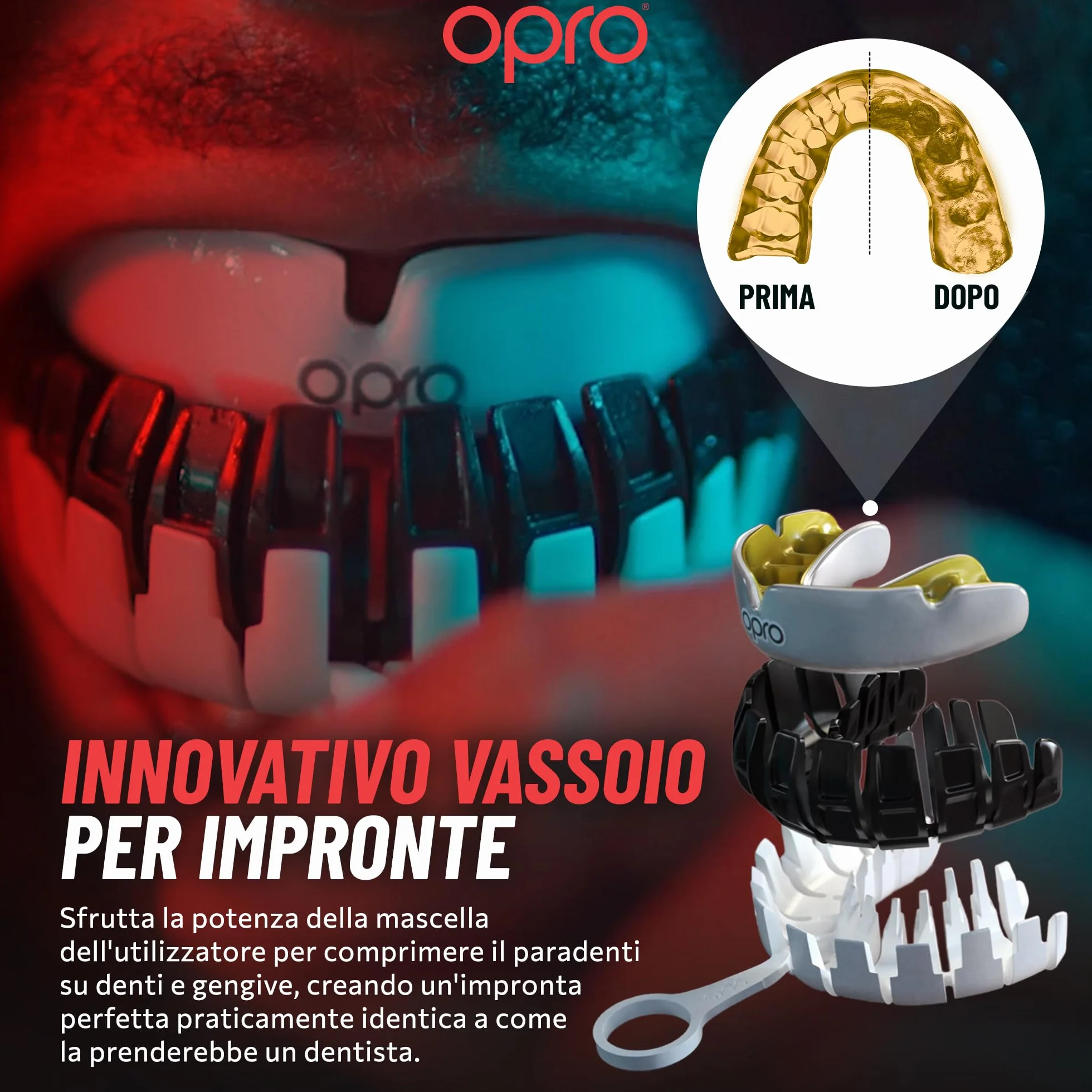 OPRO Paradenti Instant Custom-Fit - Protezione Dentale per Boxe, MMA, Rugby, Hockey - Automodellante