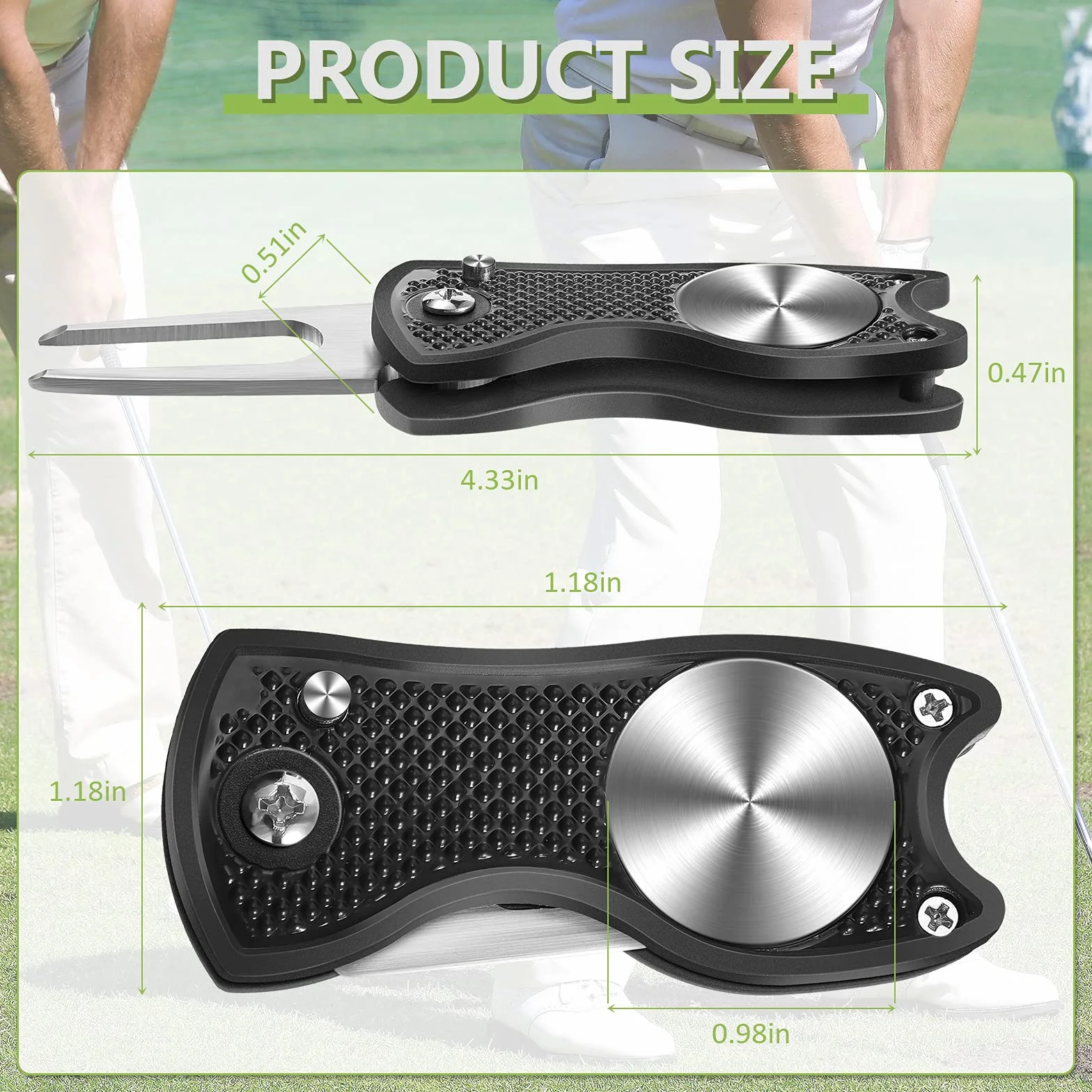 Strumento di Riparazione Divot Golf in Acciaio Inossidabile Forcone Pieghevole con Pennarello, Nero