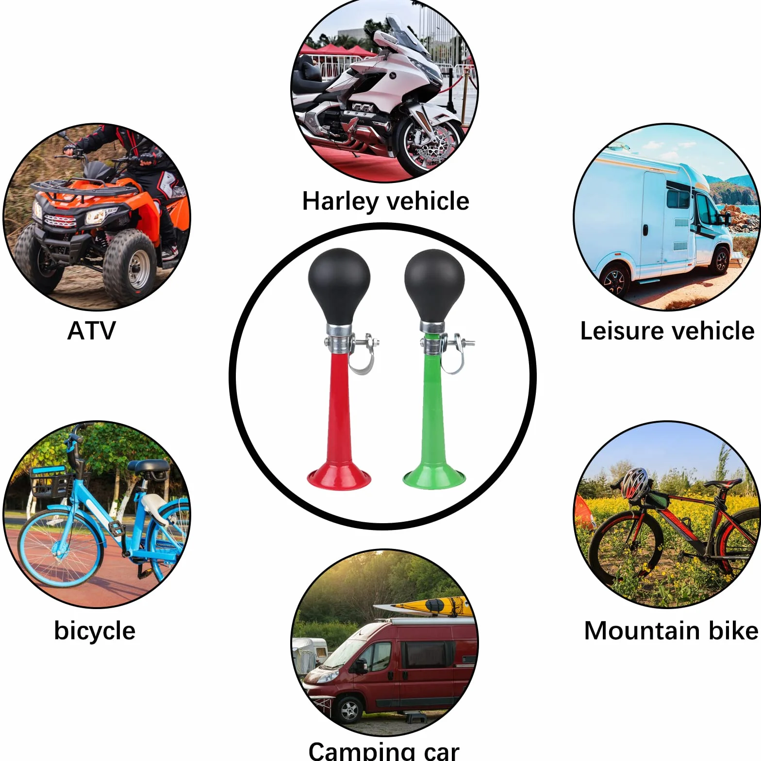 Clacson ad Aria per Bicicletta in Metallo 2 Pezzi Verde+Rosso con Morsetto Regolabile