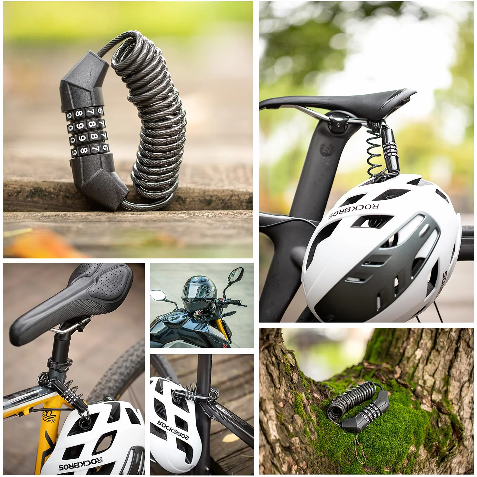ROCKBROS Lucchetto Bici a Combinazione 150 cm 4,6 mm 4 Cifre Antifurto Cavo