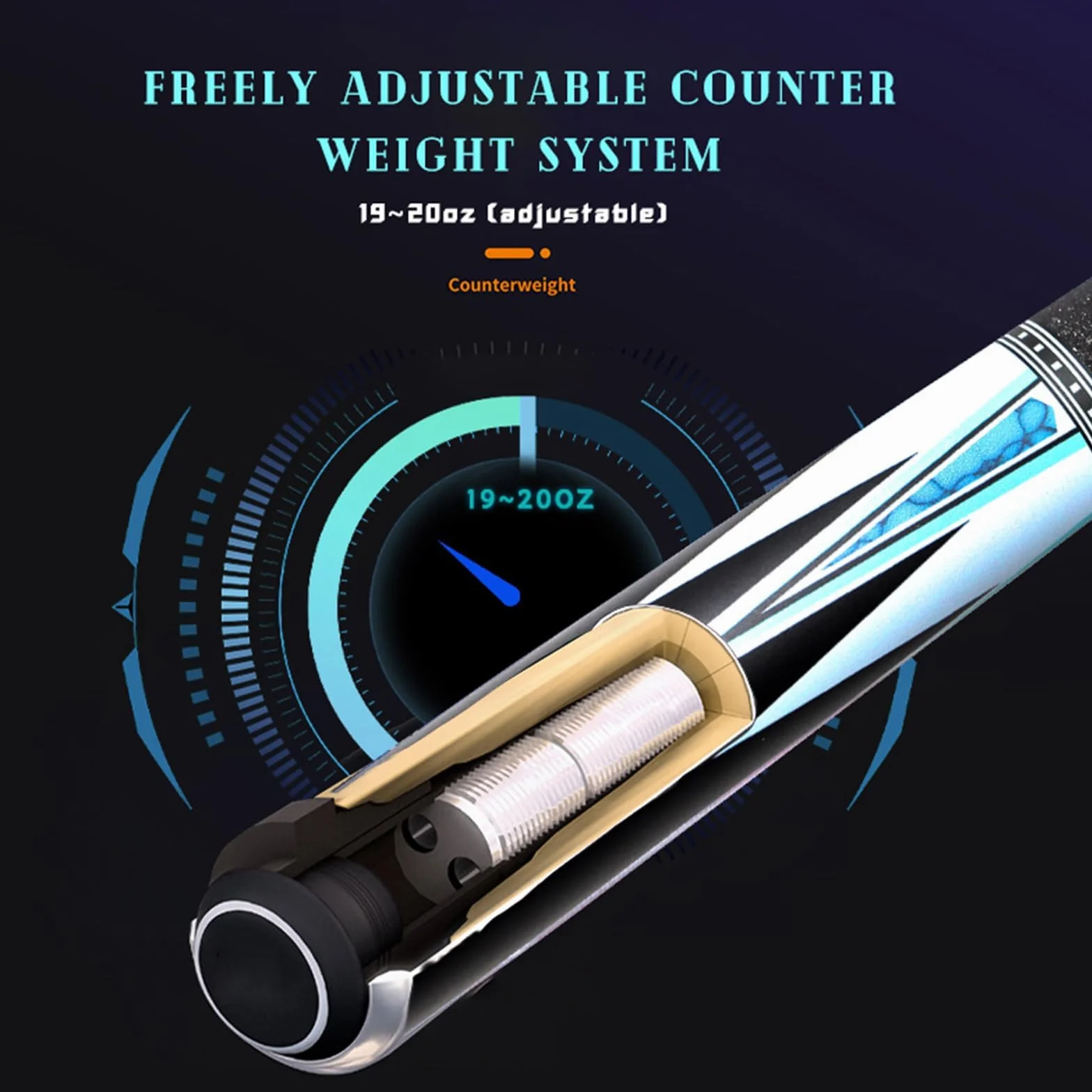KHEALING Stecca da Biliardo Professionale Fibra di Carbonio Nera 12,5 mm 147 cm
