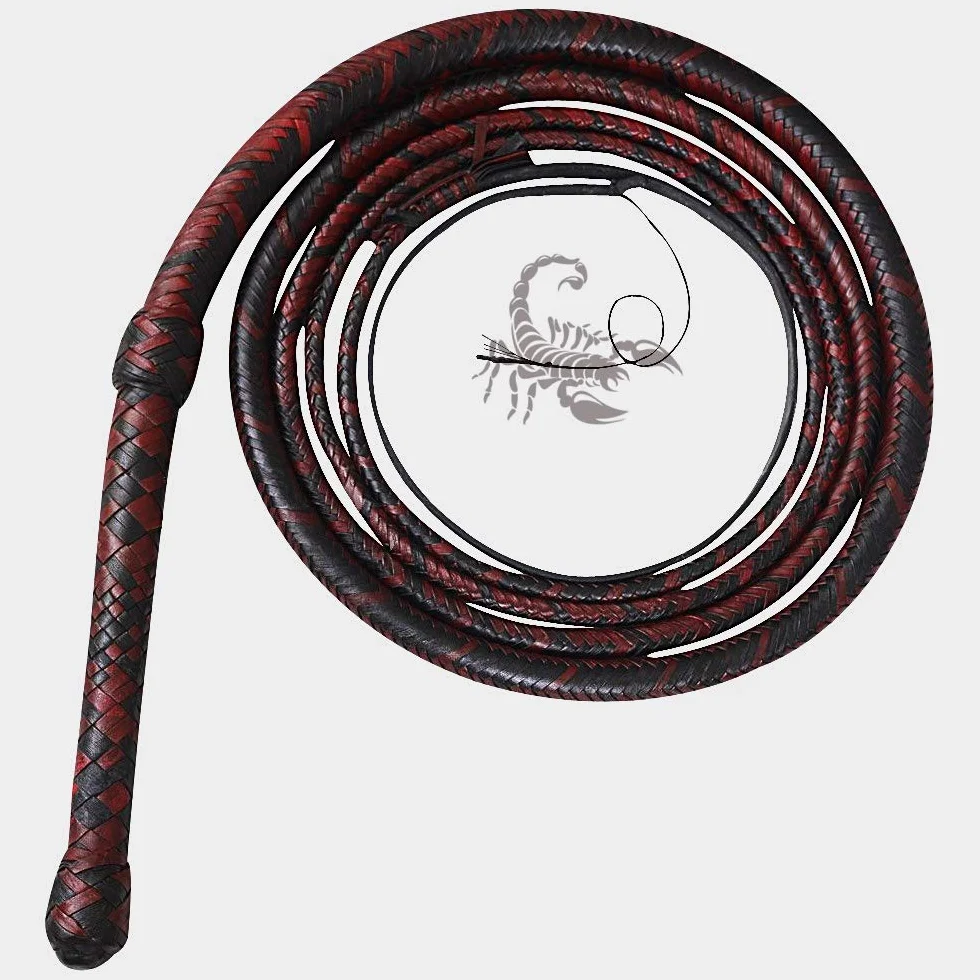 SCORPIONS - Frustino per toro, 04 piedi, 06 piedi, 08 piedi, 3 m, 3 m, 4 m, 4 m, 12 fili, vera pelle di canguro equestre fatta a mano in pelle e supporto interno in pelle (06)