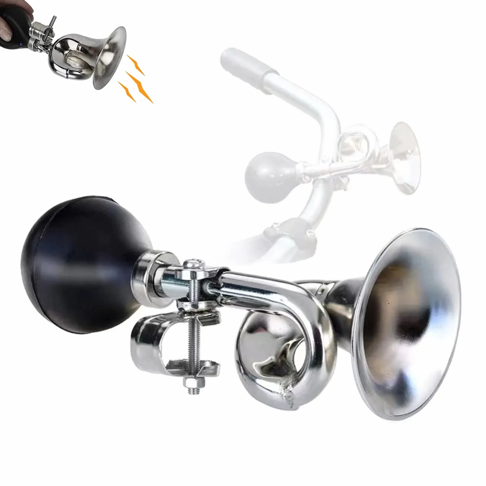 Clacson per bicicletta in metallo con morsetto regolabile, tromba classica