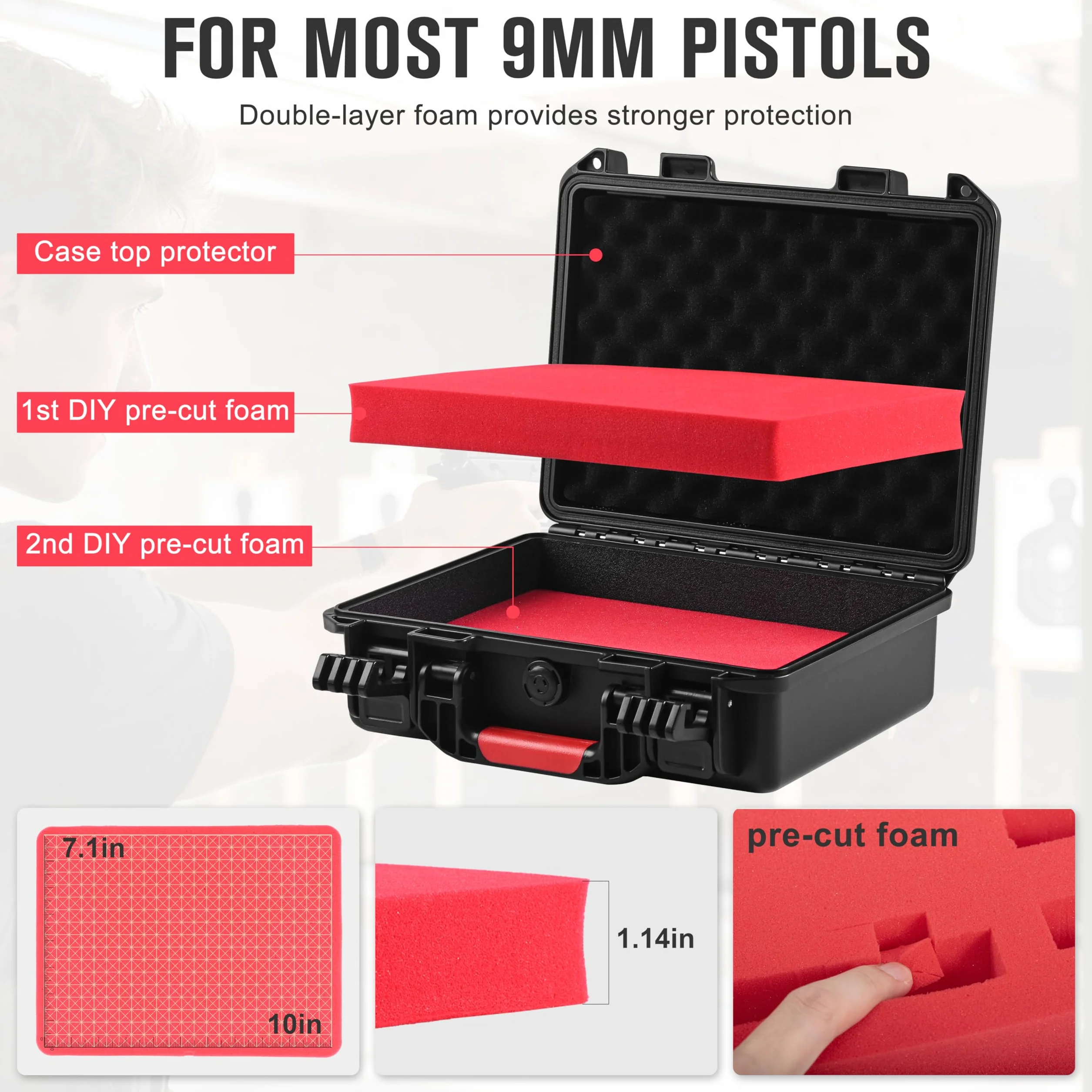 Kinghardcase Custodia Protettiva Valigetta Pistola Tattica Impermeabile 26x18.5x9 cm TSA