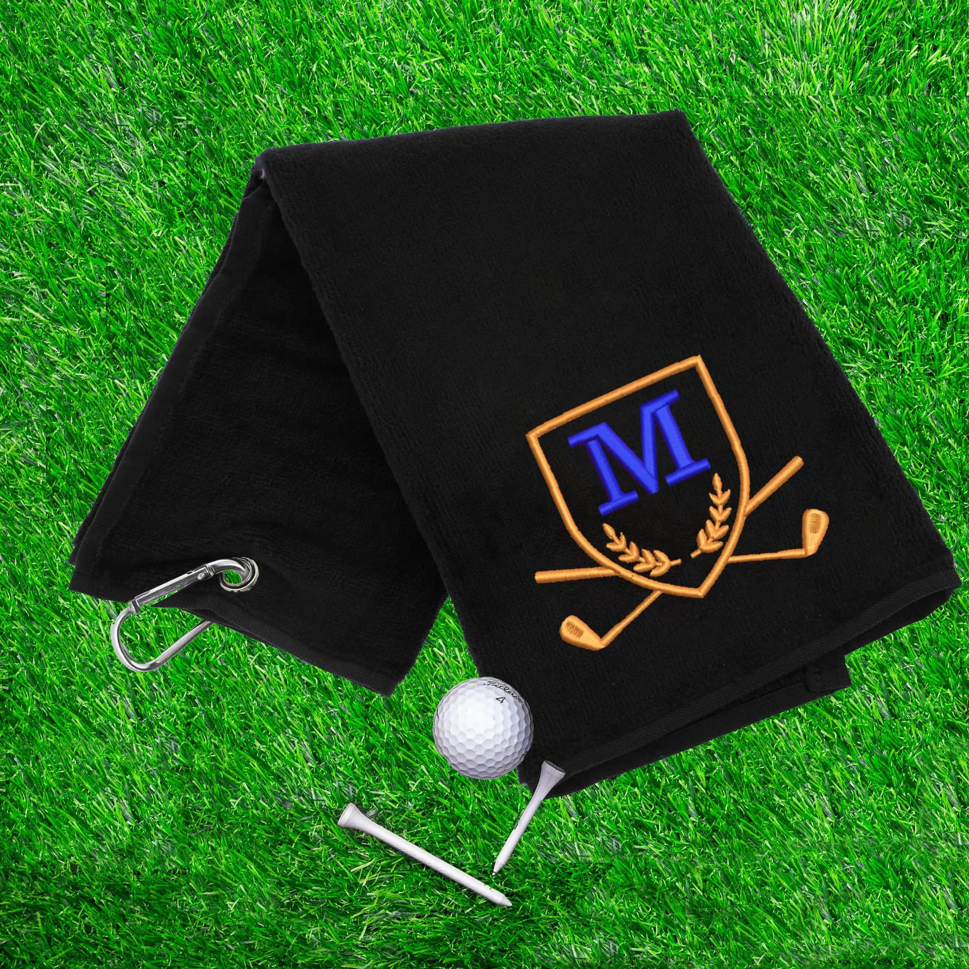 Asciugamano da golf personalizzato con monogramma ricamato 50x40 cm moschettone a clip regalo