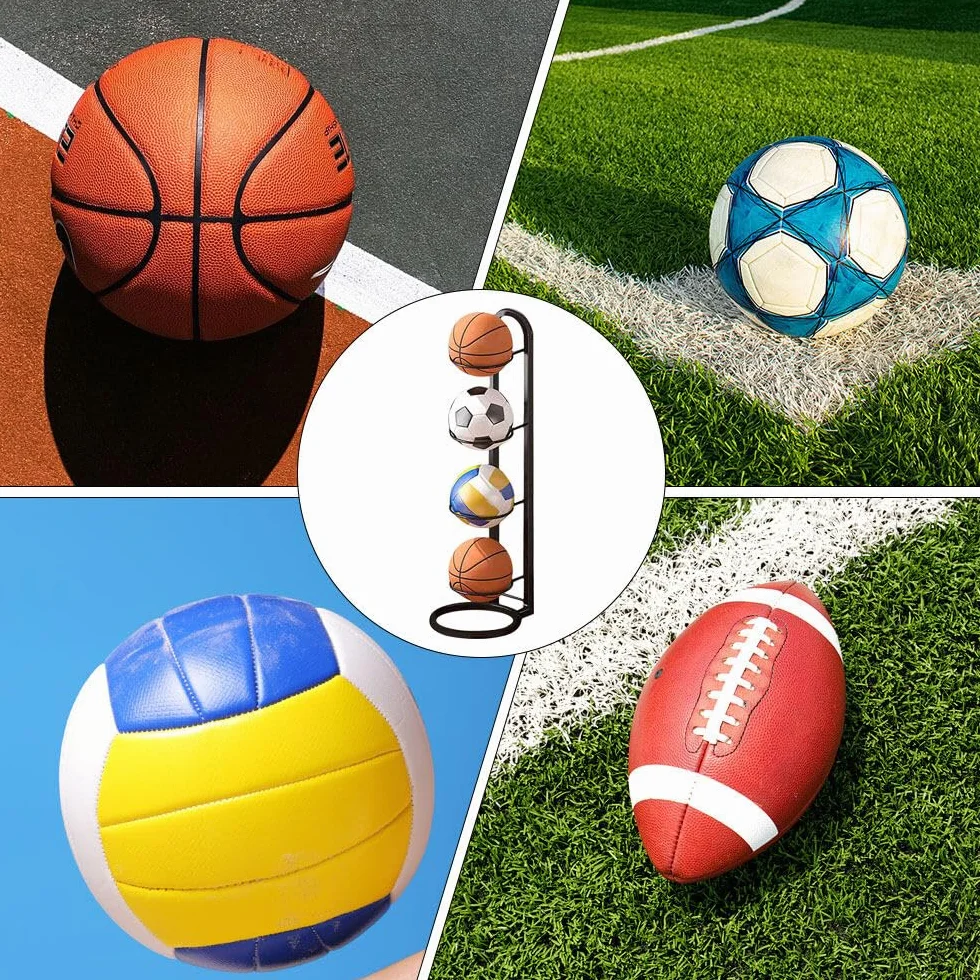 Rastrelliera da Basket Verticale 4 Livelli Porta Palloni Scaffale Stoccaggio Attrezzature Sportive