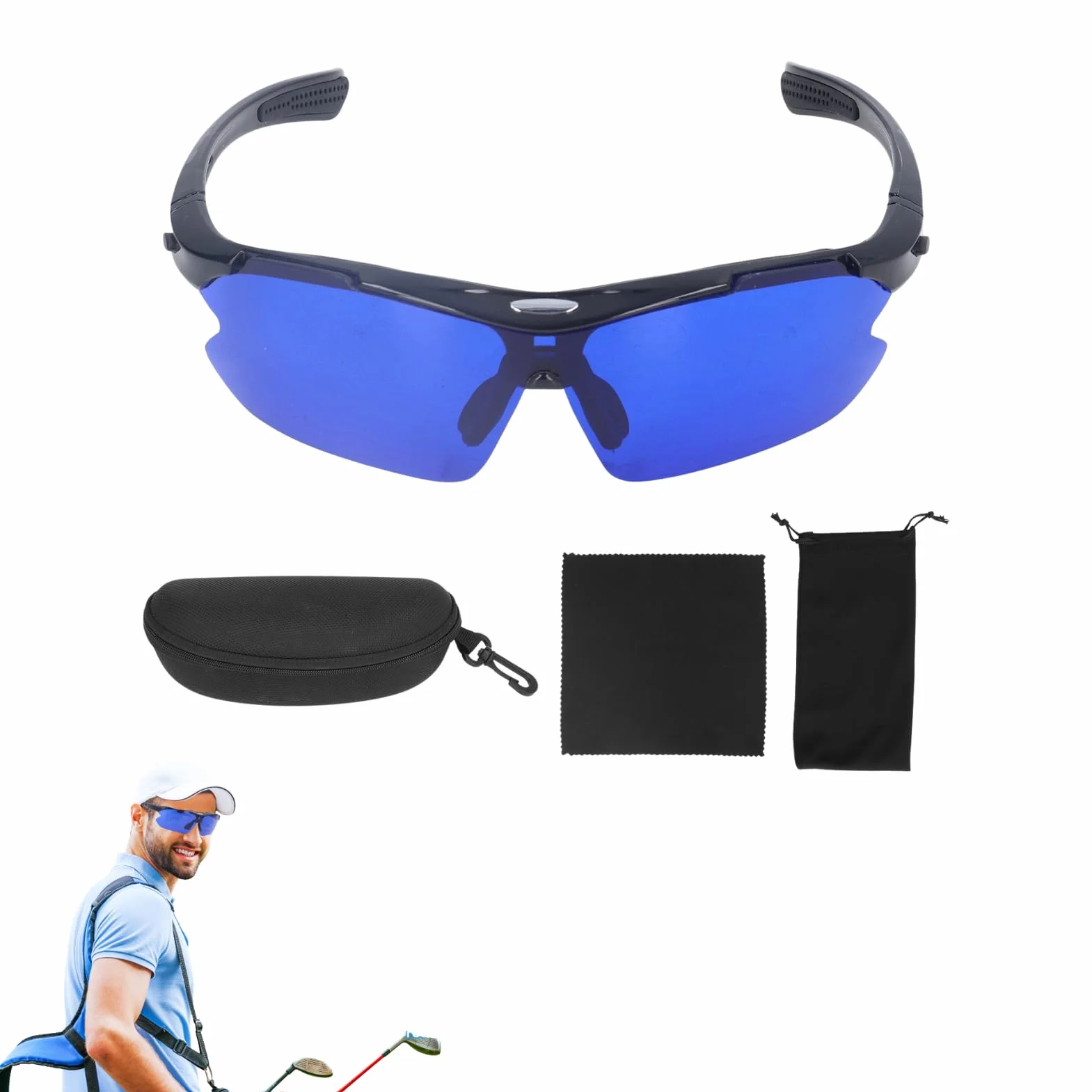 Occhiali Cerca Pallina da Golf, Golf Ball Finder Glasses Occhiali Blu per la Ricerca di Palline da Golfs con Custodia per Uomini o Donne