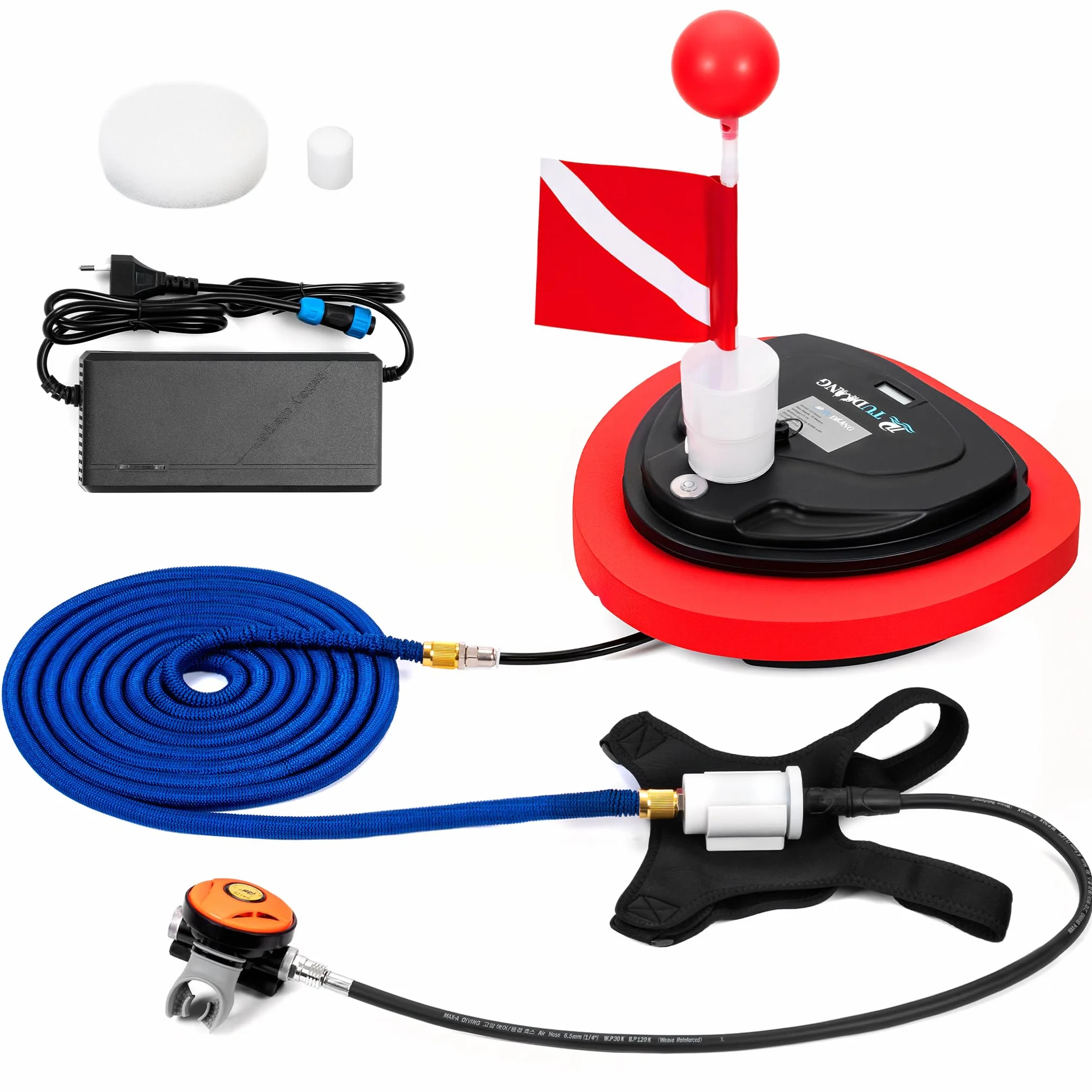 TUDIVING Ventilatore per immersioni subacquee aggiornato, sistema senza serbatoio, serbatoio portatile ricaricabile, compressore d'aria impermeabile