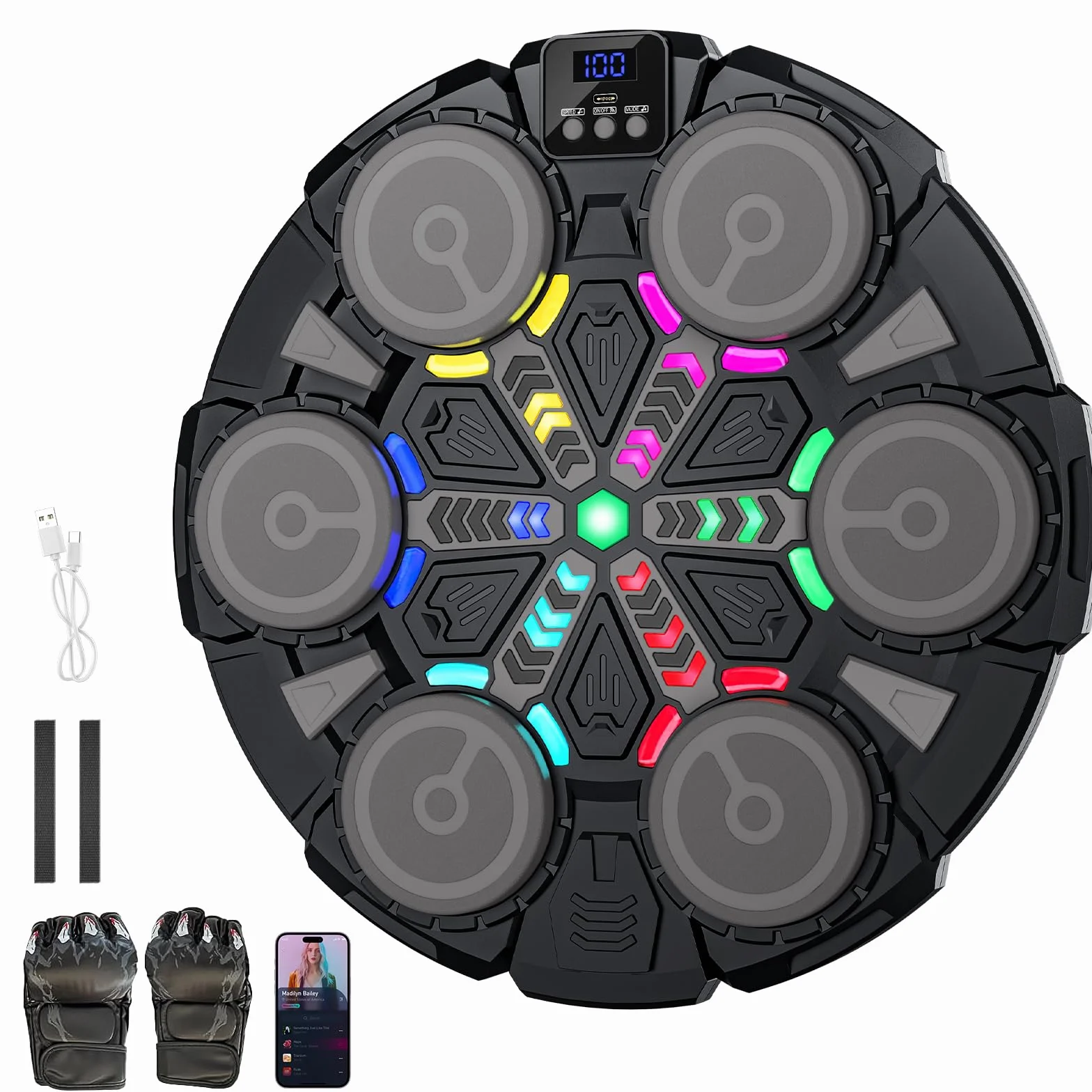 Macchina musicale per boxe, con Bluetooth, da parete, con ricarica USB, attrezzatura da allenamento per boxe, regalo per bambini e adulti