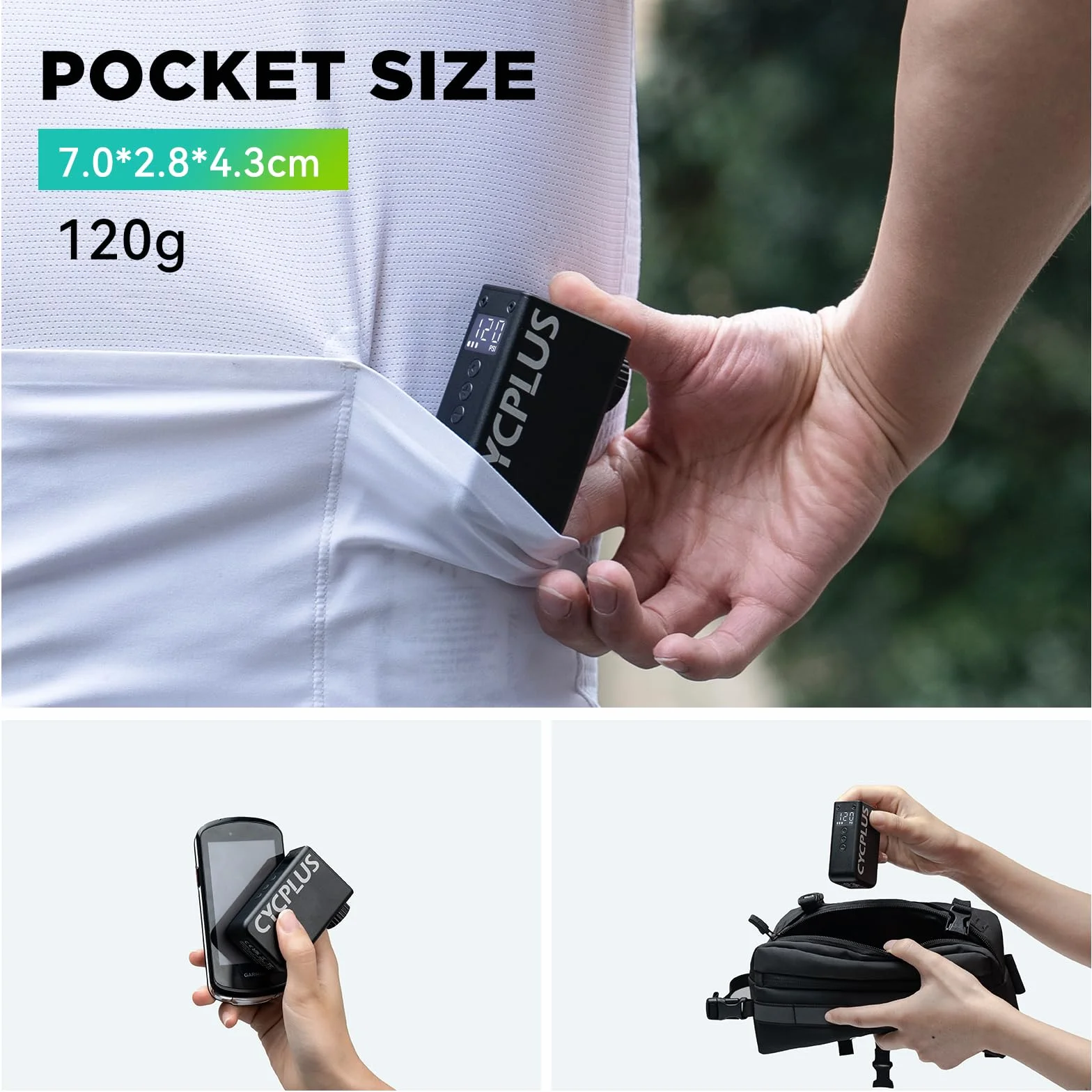 CYCPLUS Mini Bomba de bicicleta AS2 Pro, MAX 120 PSI, recargable, inalámbrica, parada automática, válvula Presta y Schrader