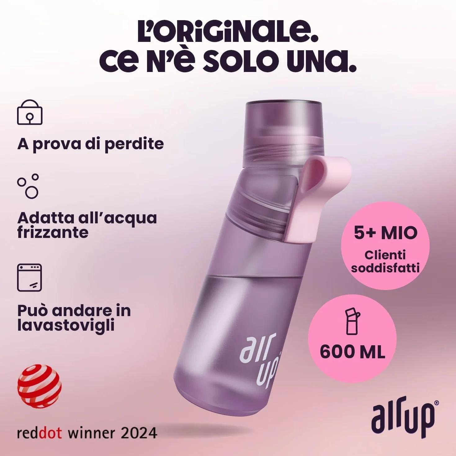AIR UP Borraccia Twist Pro Starter Pack 5 Gusti 600ml Lavastoviglie Senza BPA Lavender