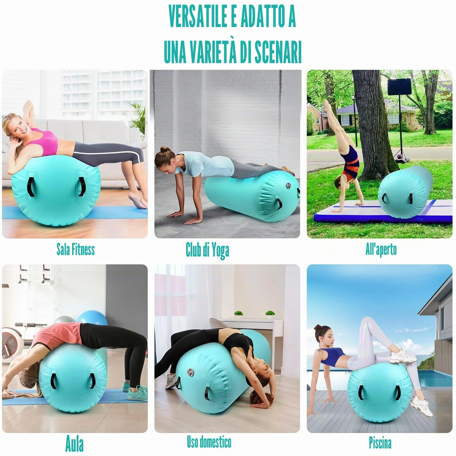 Diealles Shine Air Roll, 100x60cm Rullo ad Aria Gonfiabile Rotondo, Rotolo Gonfiabile con Pompa Elettrica e Borsa per il Trasporto, Air Barrel Gymnastics Roller per Allenamento Fitness Yoga
