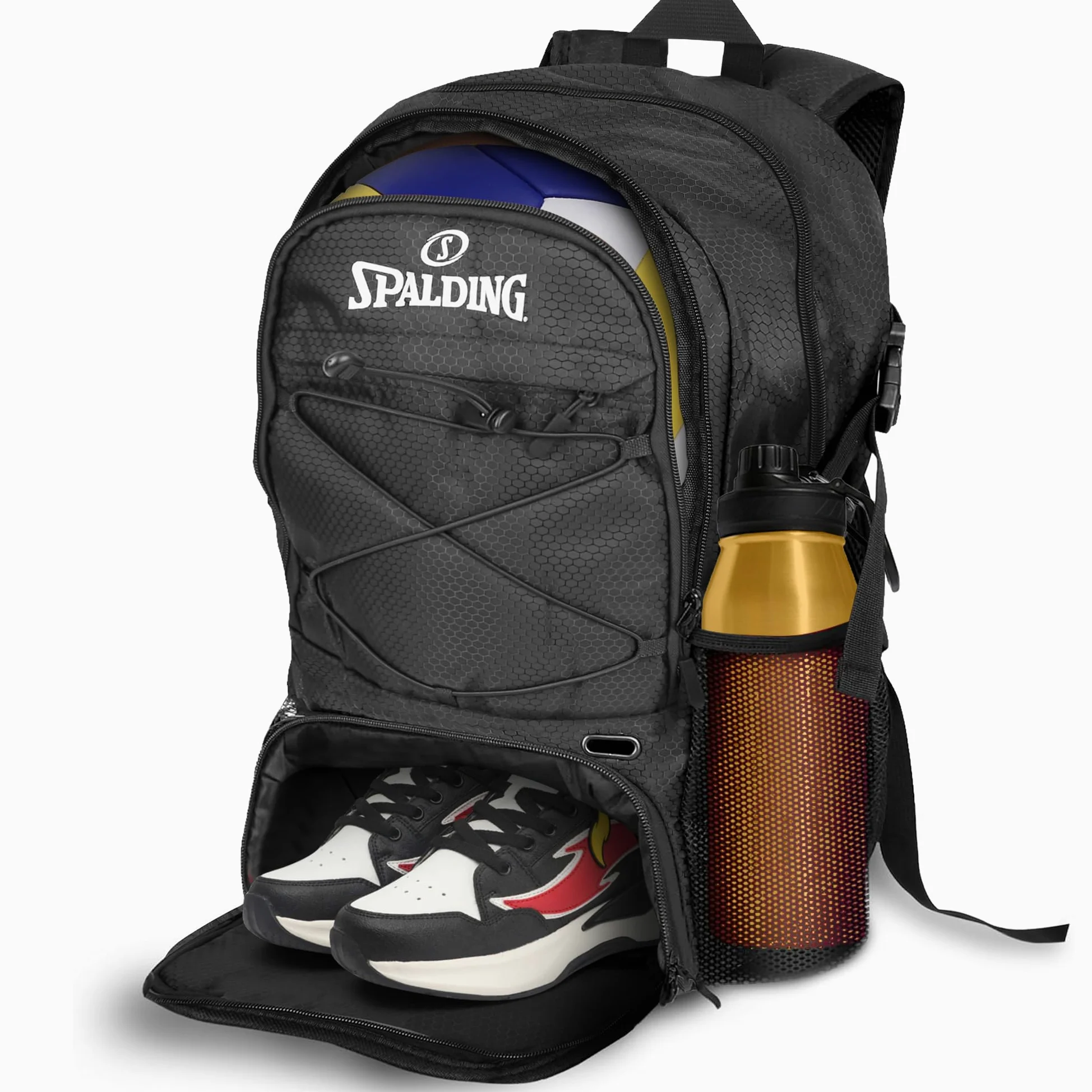 Spalding Zaino sportivo da pallavolo, zaino nero con scomparto per palline e scarpe adatto per attrezzature sportive, borsa ufficiale da utilizzare per giochi di beach volley, regalo per giocatori di