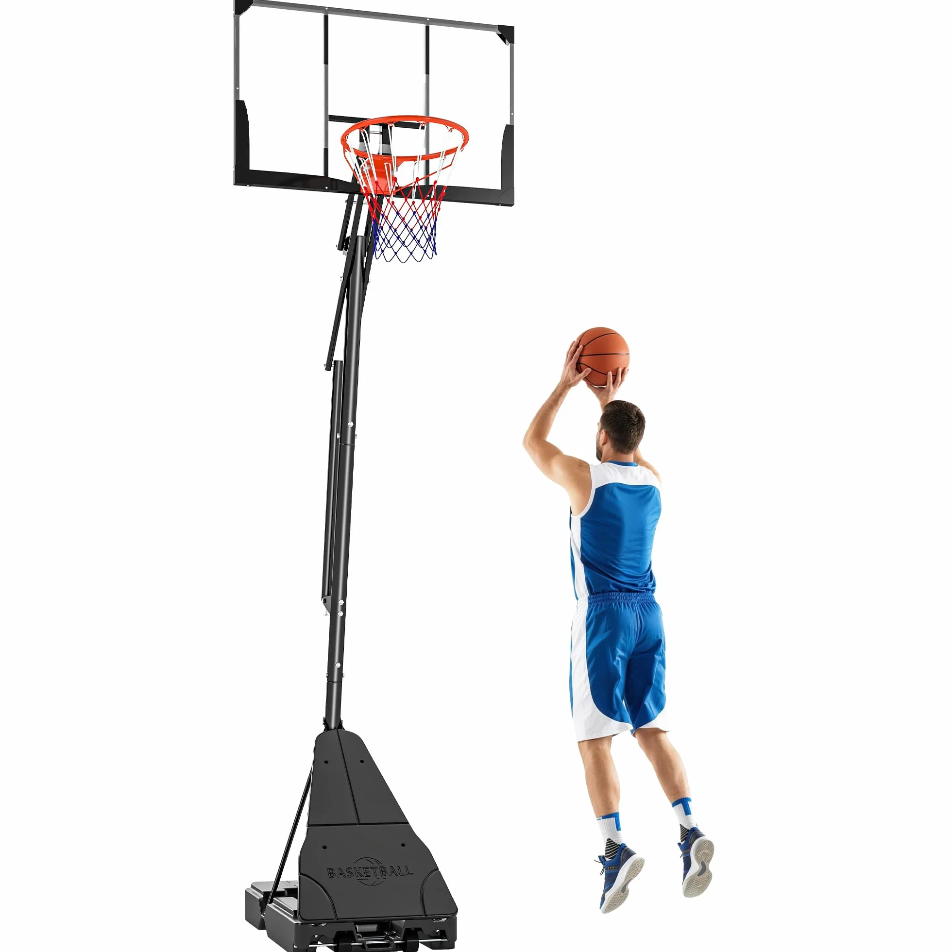 SPORTNOW Canestro Basket Regolabile per Adulti Altezza 2.45-3.05 m, Base Riempibile, Tabellone Antishock, Nero