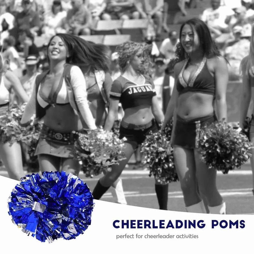 Dilwe Cheerleader Pom Poms 8 Colori Plastica Mano Fiore Palla per Sport Scuola Competizione Argento Blu