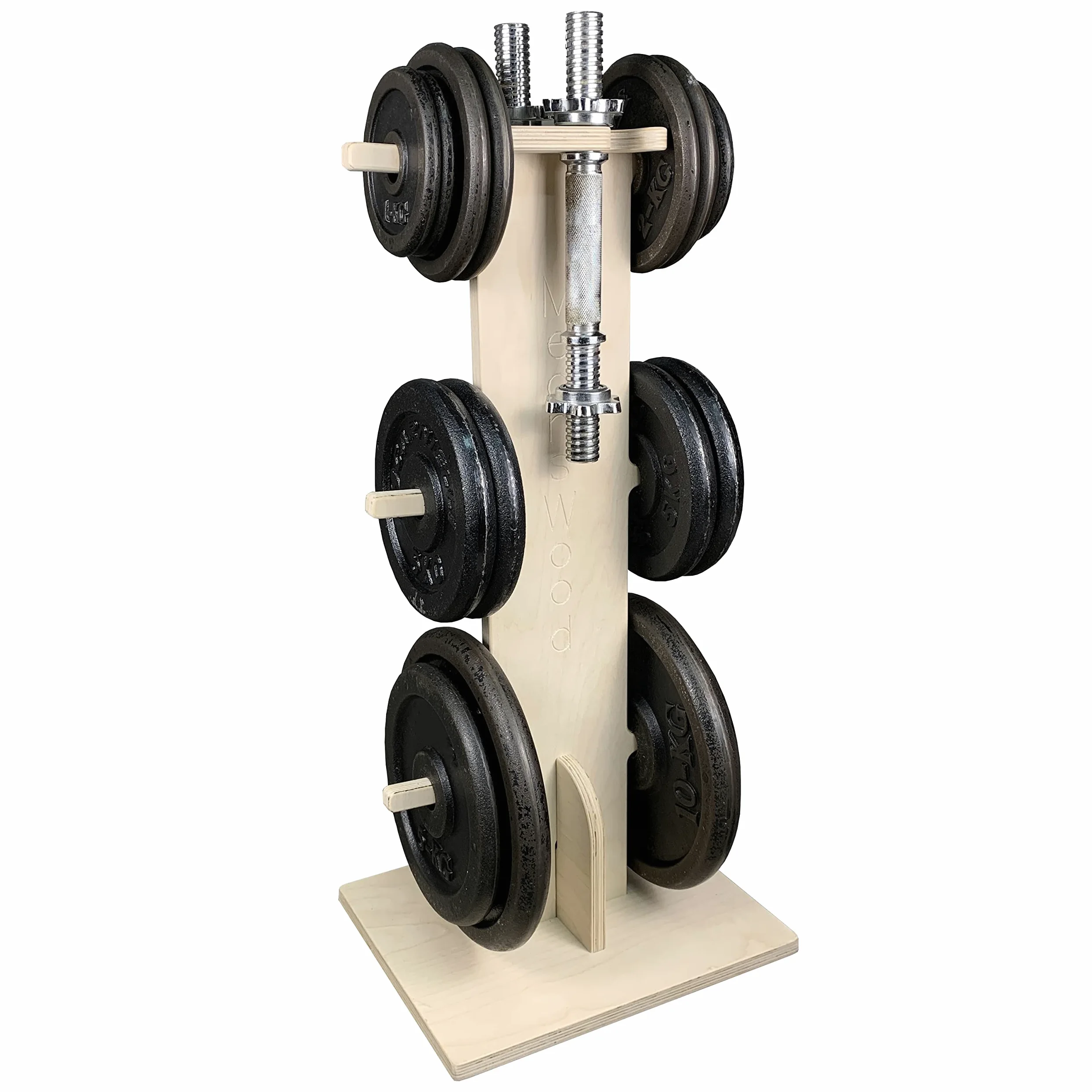 Meanswood Porta Dischi Palestra Casa – Rastrelliera Pesi Bilanciere e Dischi Palestra, Porta Pesi Compatto, Struttura in Legno, Portata 120 kg