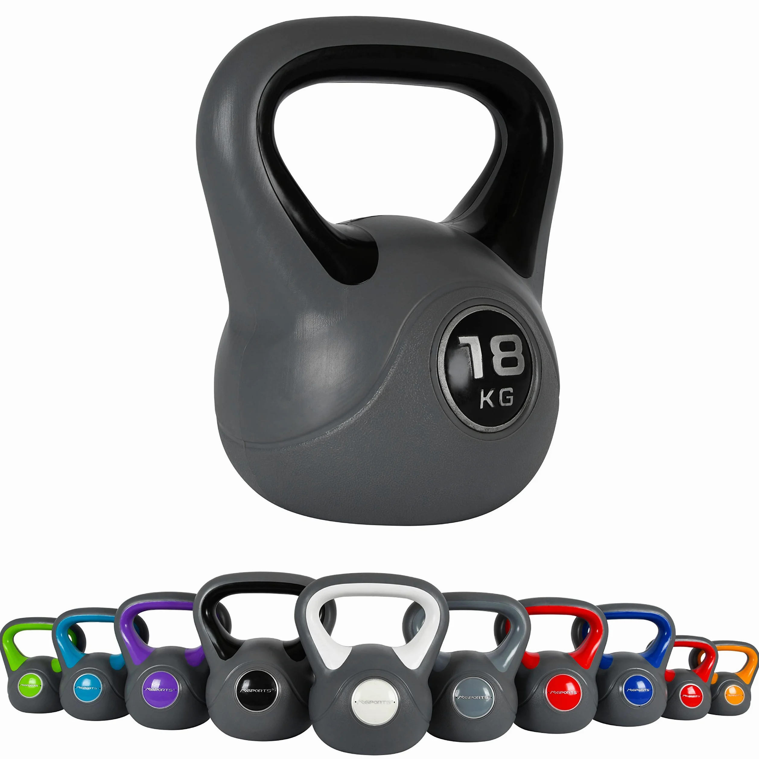 MSPORTS - Kettlebell da 2 – 20 kg, con poster degli esercizi da eseguire, 18 kg - nero.