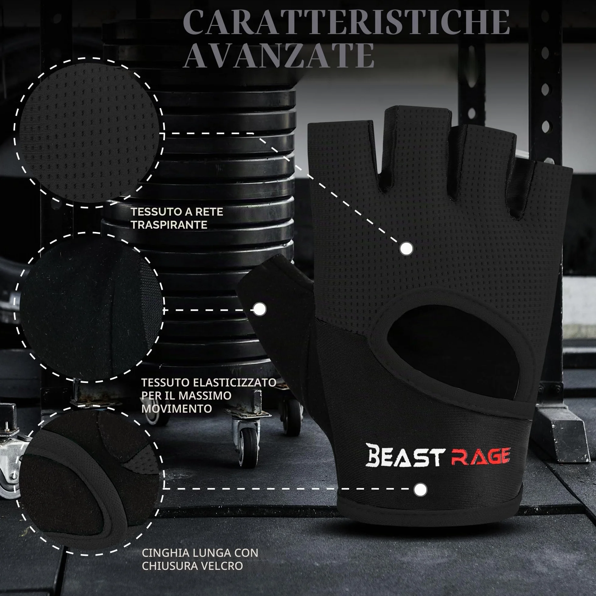 BEAST RAGE Guanti da fitness traspiranti per sollevamento pesi antiscivolo