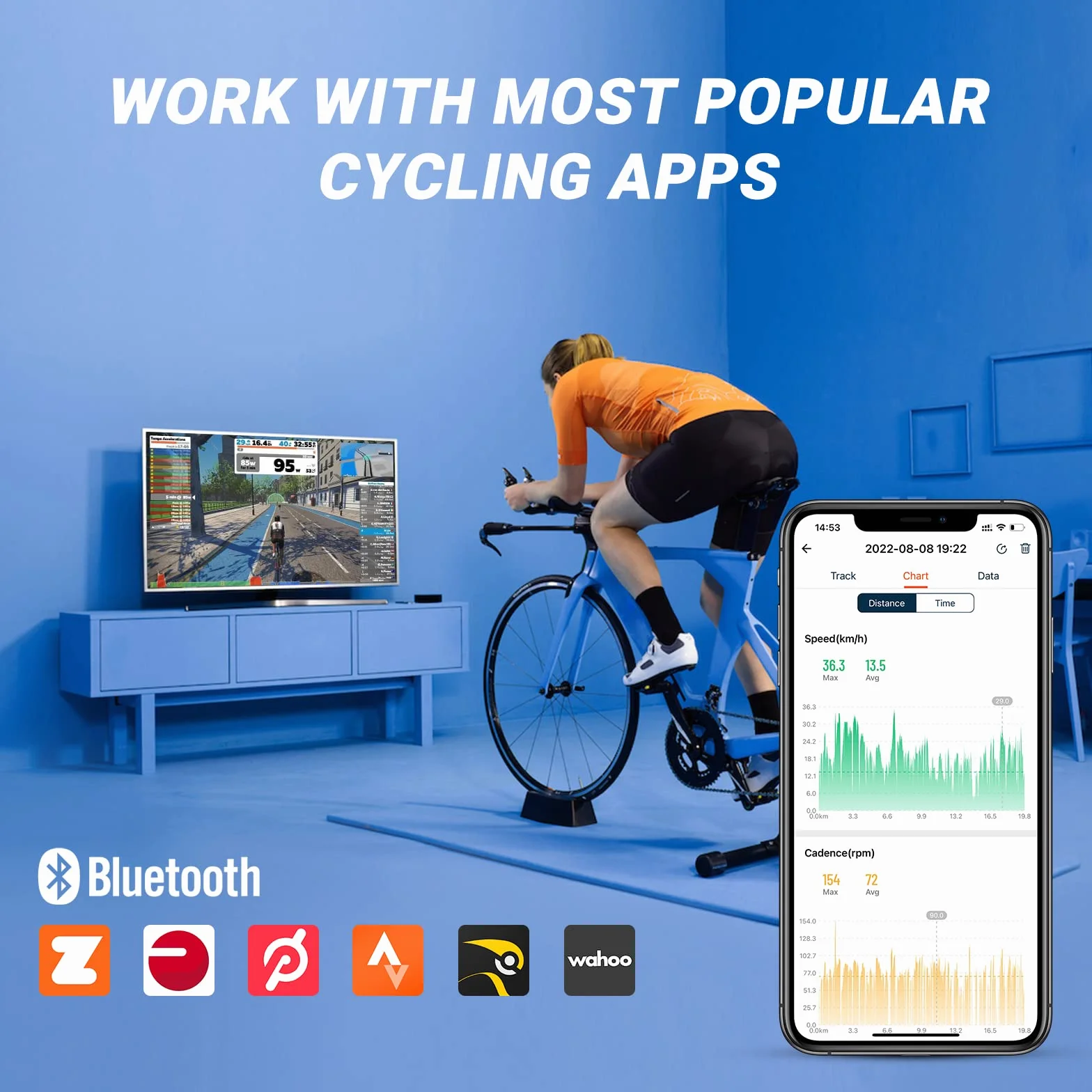 Moofit CS9 Sensore di cadenza/velocità per ciclismo Bluetooth/ANT+ IP67 impermeabile compatibile Wahoo Zwift Rouvy Peloton CoospoRide