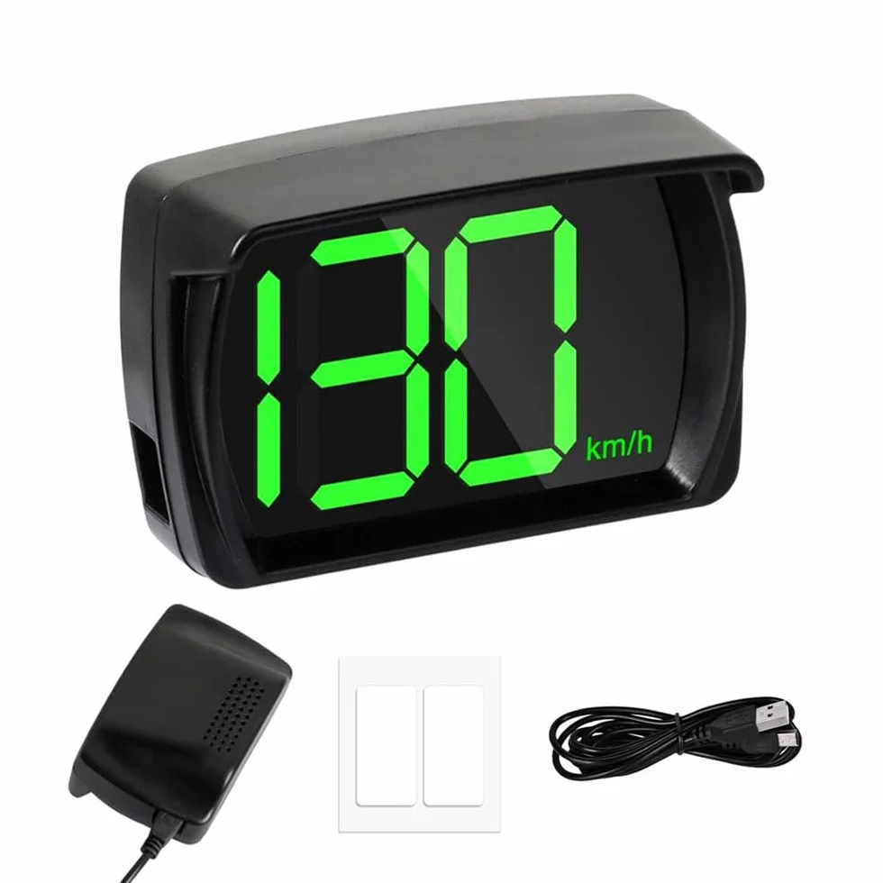 GERUI Tachimetro digitale per auto, schermo HUD Head Up da 2,8" KM/H, tachimetro con chip GPS, visualizzazione della velocità per tutti i veicoli, USB Plug and Play