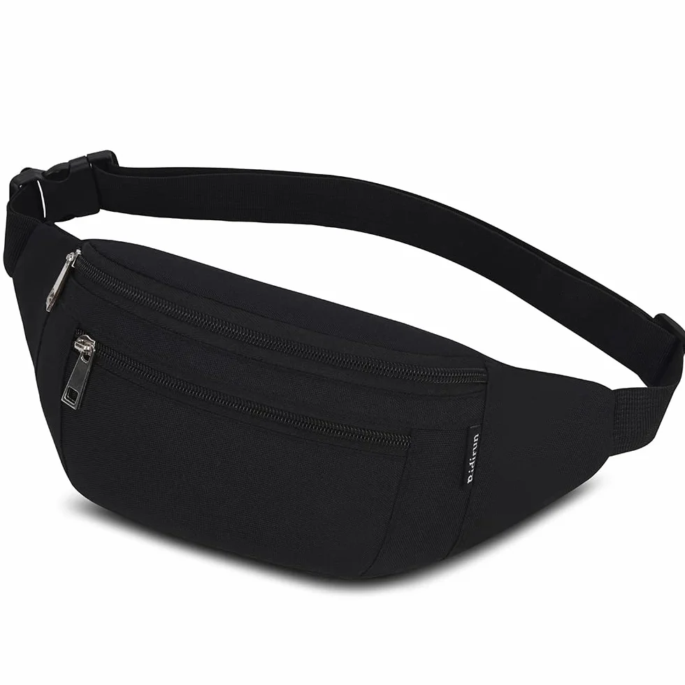 Marsupio Sportivo Uomo Donna Grande 4 Zip Tasche Cintura Regolabile Fibbia Sgancio Rapido Waist Bag Nylon Impermeabile Ciclismo Running Escursionismo Campeggio (Nero)