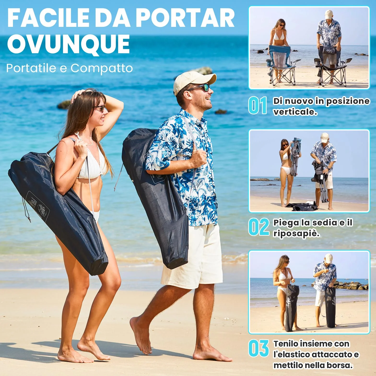 #WEJOY Sedia da campeggio pieghevole 2 in 1, 180 kg, con poggiapiedi, sedia da spiaggia con schienale regolabile in 4 posizioni, sedia a sdraio, sedia a sdraio con supporto per bevande, sedia da