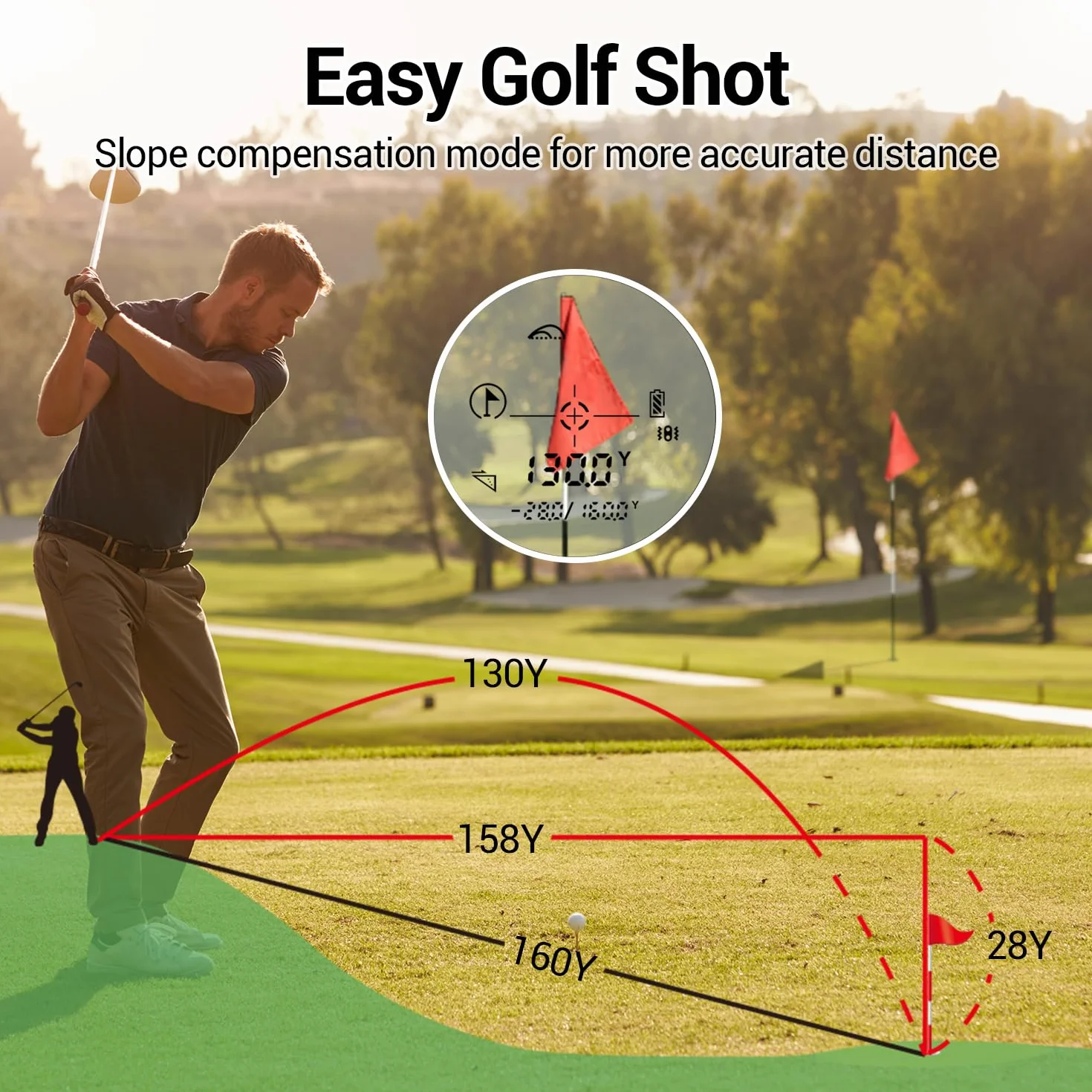 Bauihr Telemetro Golf da 656 iarde, con compensazione dell'obliquità, ingrandimento 6X, blocco della bandierina e vibrazione, misurazione della distanza, precisione professionale per i golfisti
