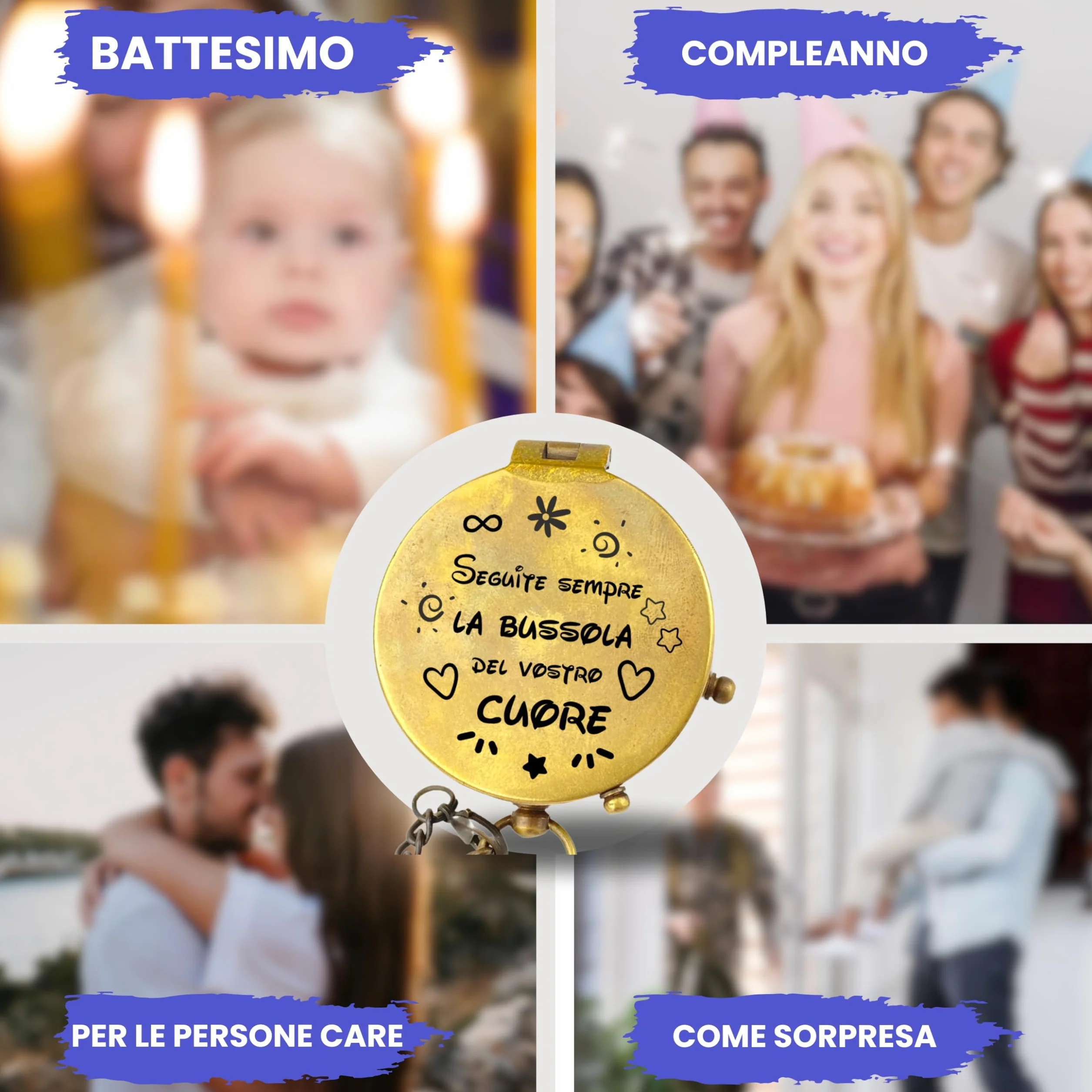 Personalizzata Bussola in Ottone con Incisione, Regalo