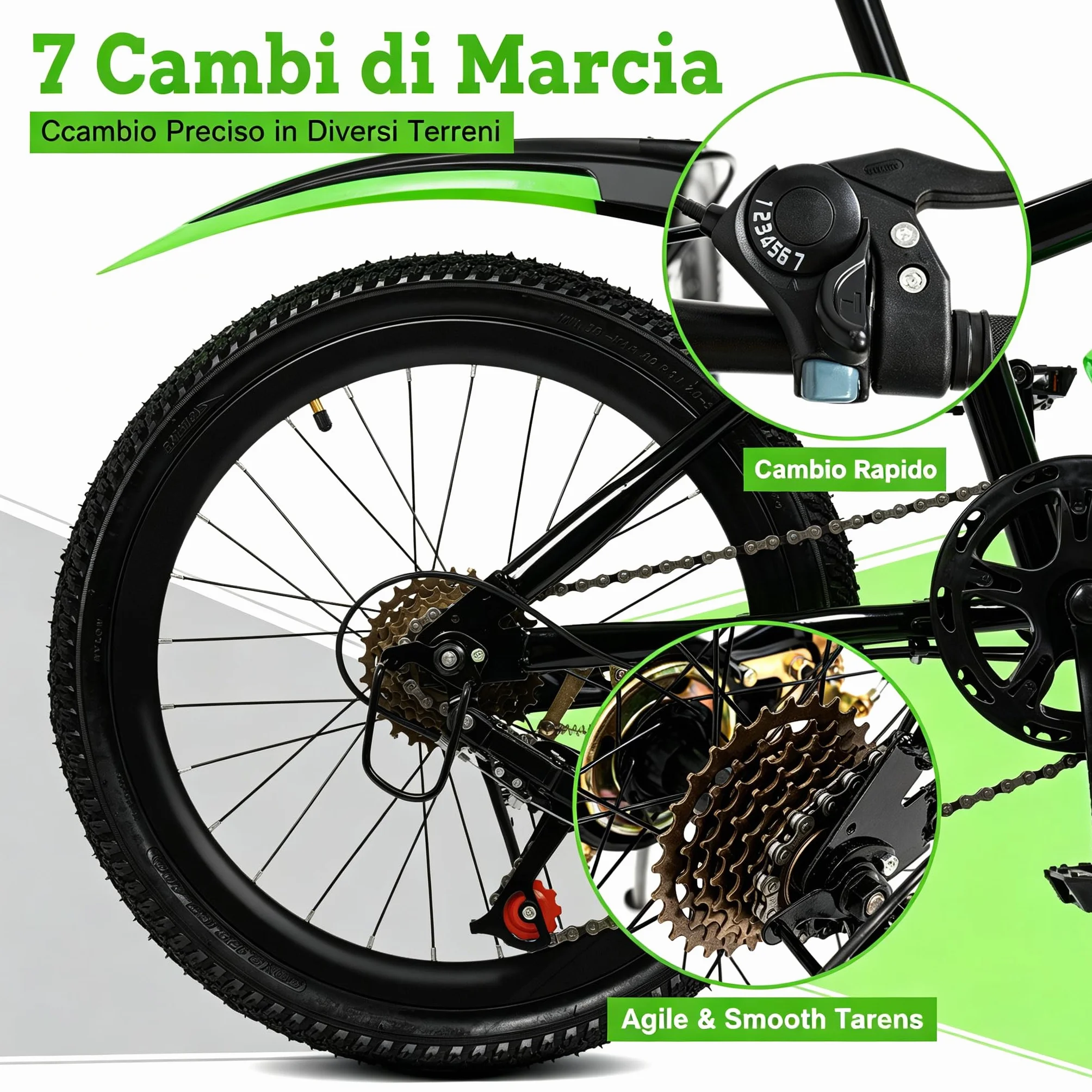 Mountain Bike 20 Pollici per Bambini Ragazzi Ragazze da 8 a 13 Anni, Bicicletta MTB 7 Marce Freni a Disco