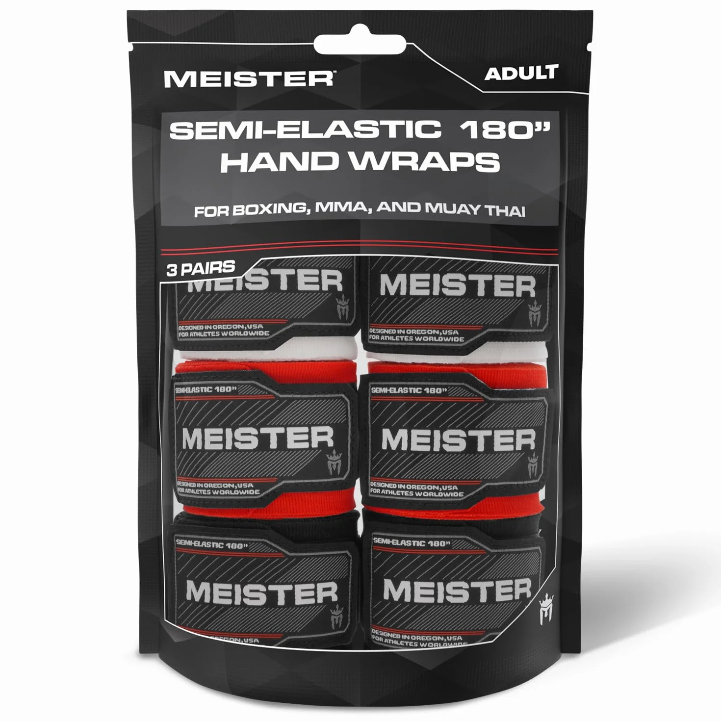 Meister Bende Semi-Elastiche per Adulti da 180 in (457 cm) per MMA e Boxe - Confezione da 3 Paia