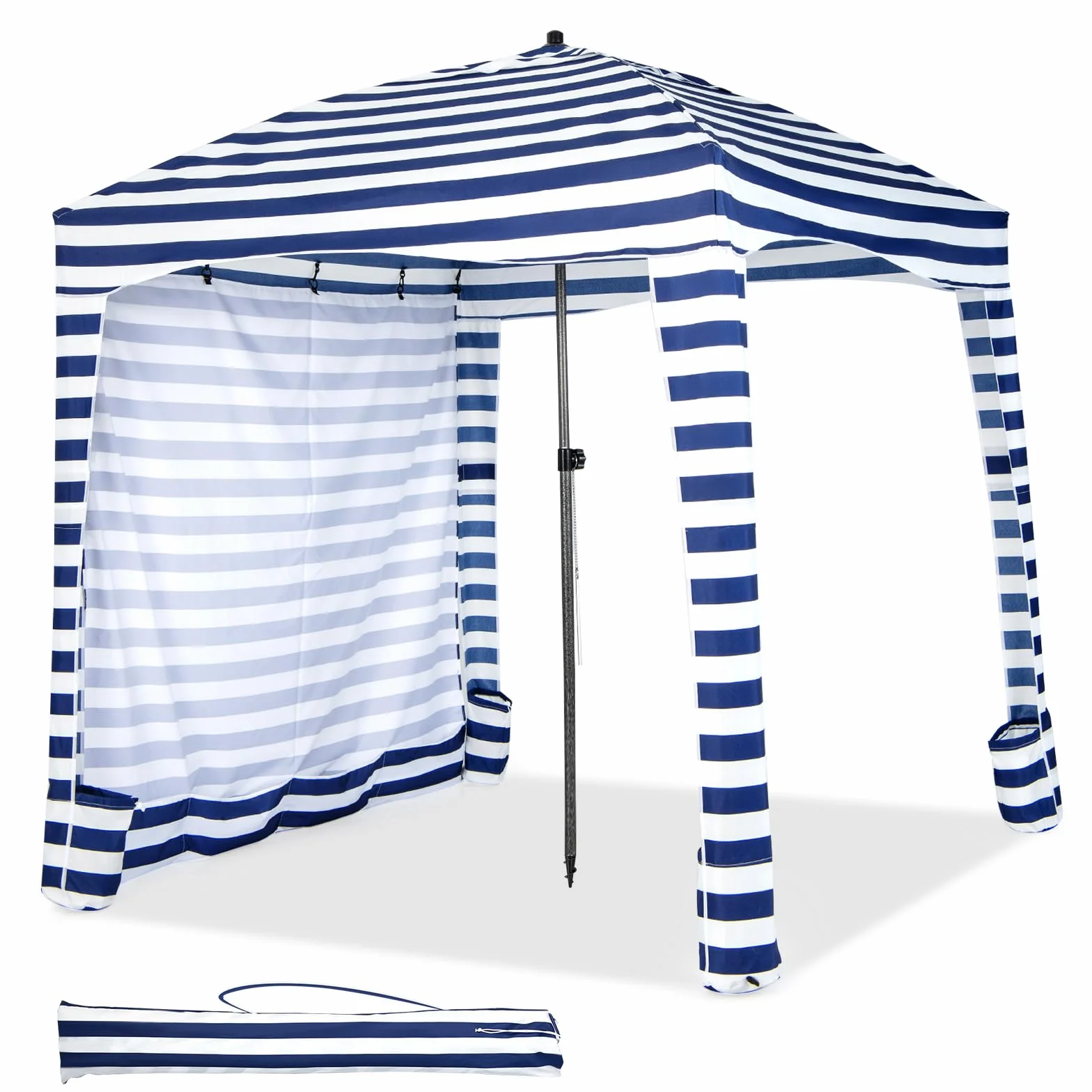 HOMASIS Tenda da Spiaggia Portatile 1,8 x 1,8 m, Parasole Spiaggia con Protezione Solare Regolabile in Altezza, Gazebo con Parete Laterale Rimovibile, Tenda con Borsa per il Trasporto (Blu)
