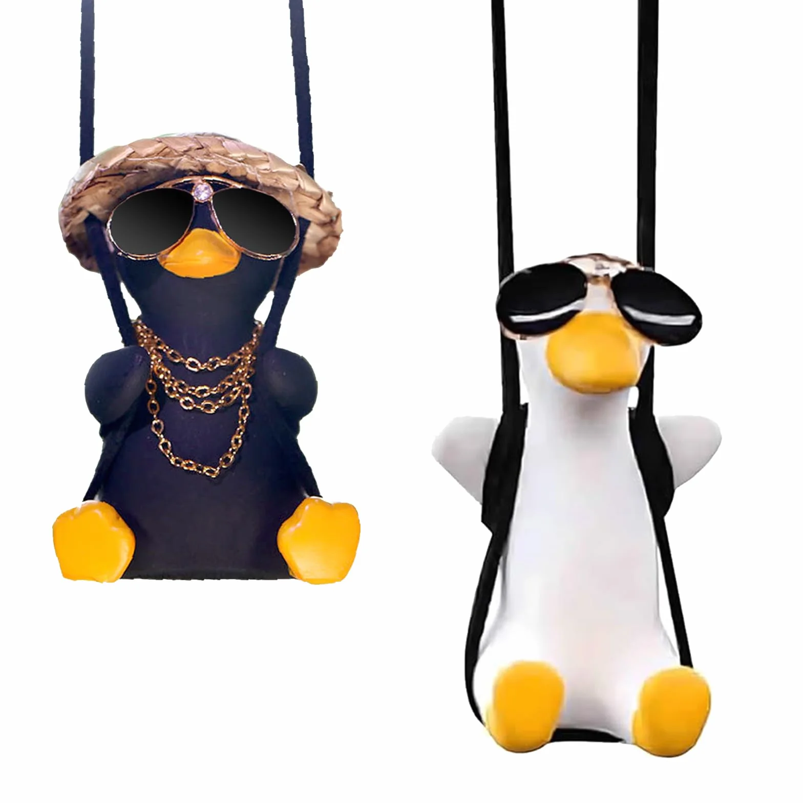 2 Pezzi Ciondolo per Auto Anatra Altalena, Swinging Car Duck Papera Altalena Anatra Oscillante, Carino Ornamenti Specchietti Retrovisori Auto, Decorazioni Auto Creativo Anatra