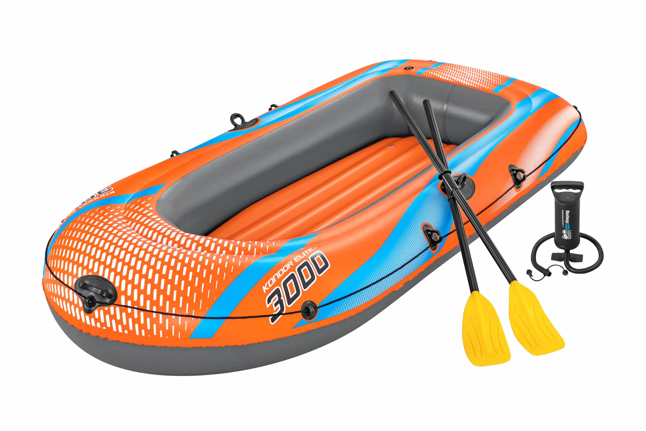 Bestway Inflatable Boat, Kondor 3000, 3 Persons, Raft Set with Oar and Hand/Foot Pump, Heavy Duty Handles and Interlocking Valves, 8.1” x 48”, 2.46m x 1.22m