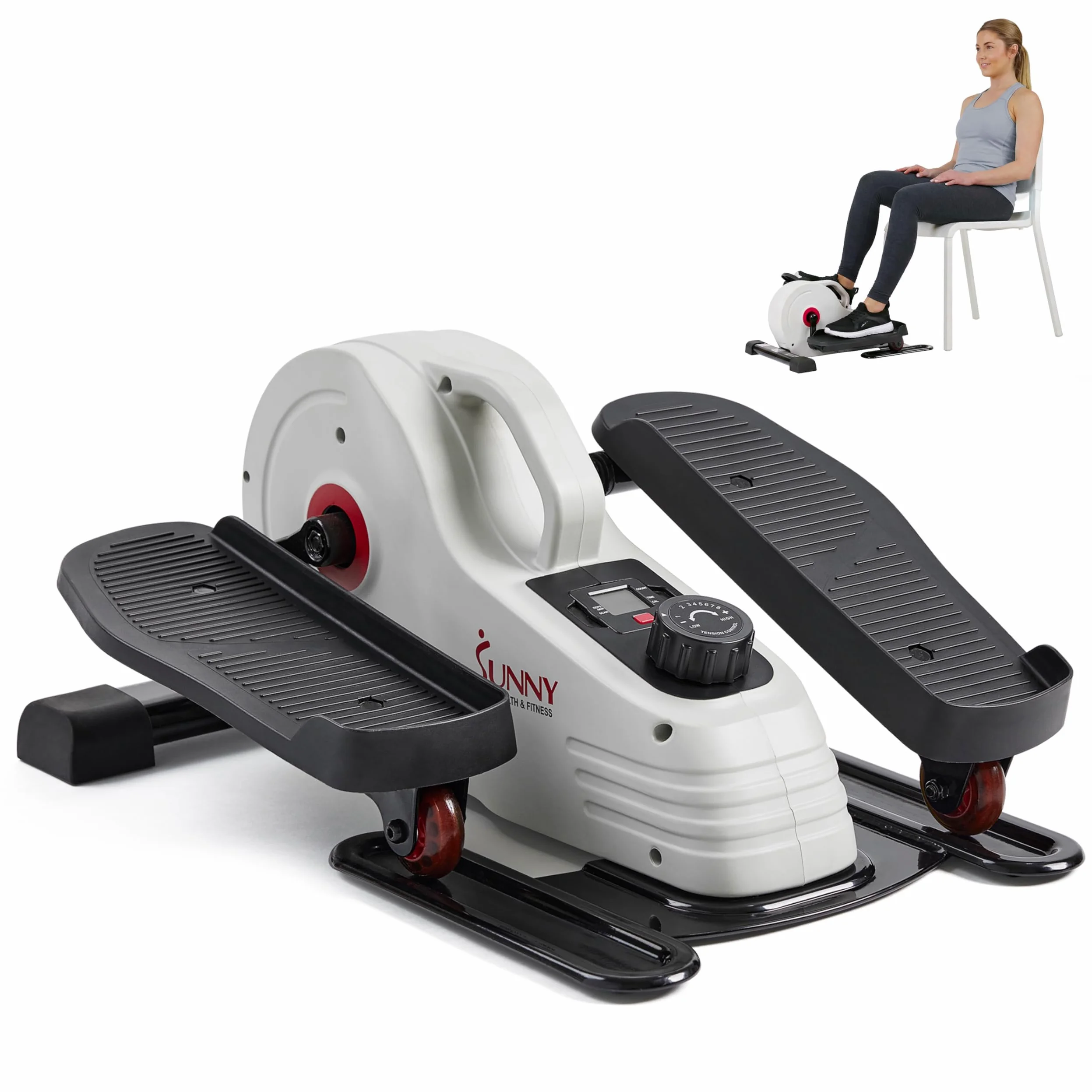 Sunny Health & Fitness Ellittica Compatta da Sotto-Scrivania, Macchina Portatile per Esercizi a Casa, Pedaliera 2-in-1 per Allenarsi da Seduti o in Piedi, Opzionale con l’app SunnyFit Gratuita