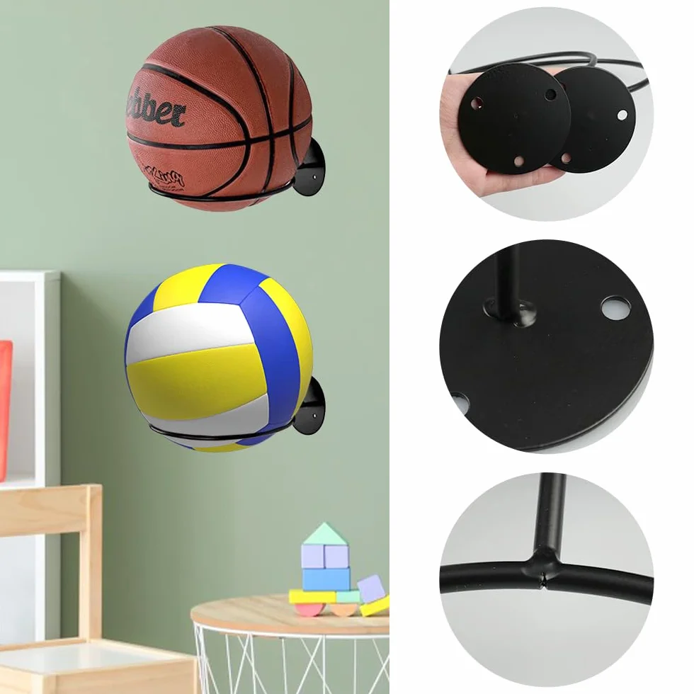 Porta Palloni da Muro 4 Pezzi Supporti da Parete per Pallacanestro Universale in Metallo