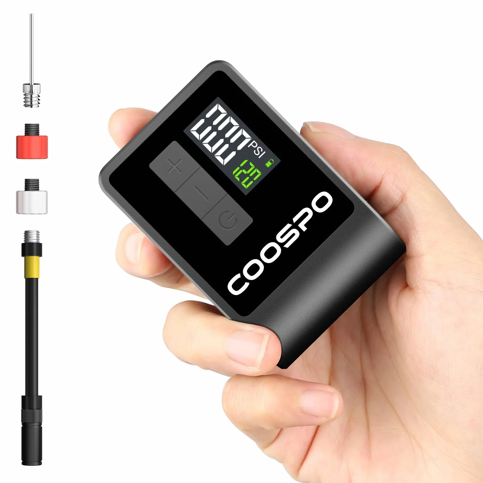 CooSpo Mini Pompa Elettrica per Bicicletta, max 120 PSI, Portatile con Spegnimento Automatico, Valvole Presta Schrader