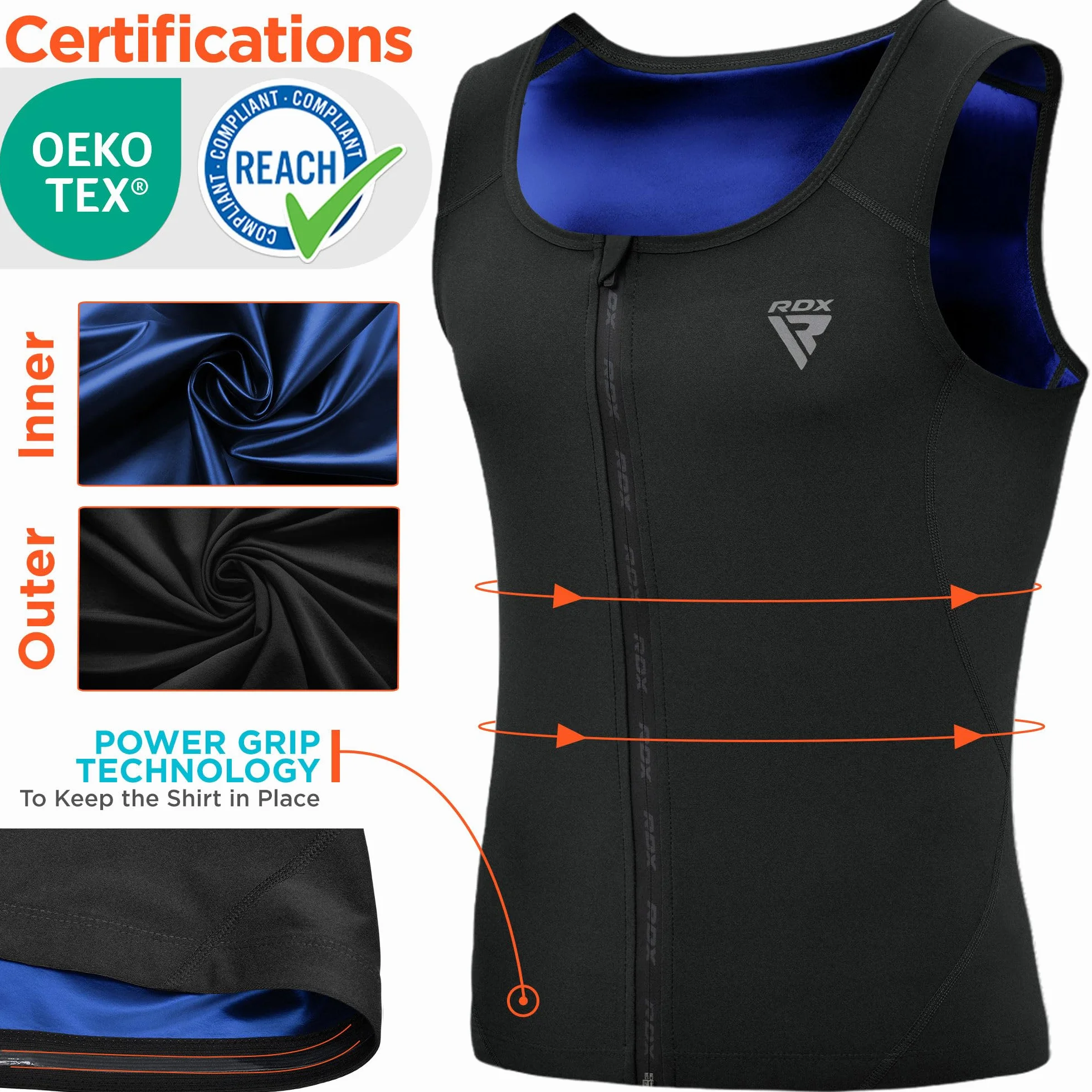 RDX Gilet Sportivo da Uomo Sauna Shapewear Oeko Tex 100 Certificato Senza Maniche Perdita di Peso Allenamento Fitness