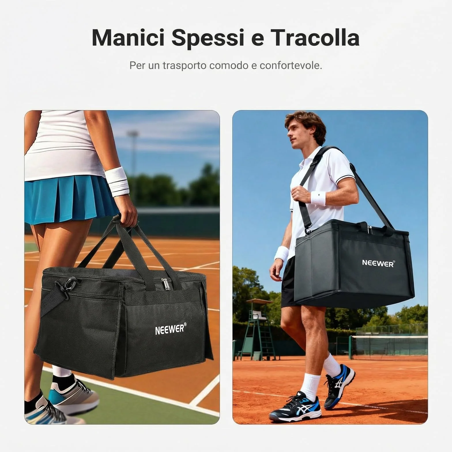 NEEWER TB03B Borsa Porta Palline Tennis Pieghevole in Poliestere con Tasche Laterali, Max 120 Palline
