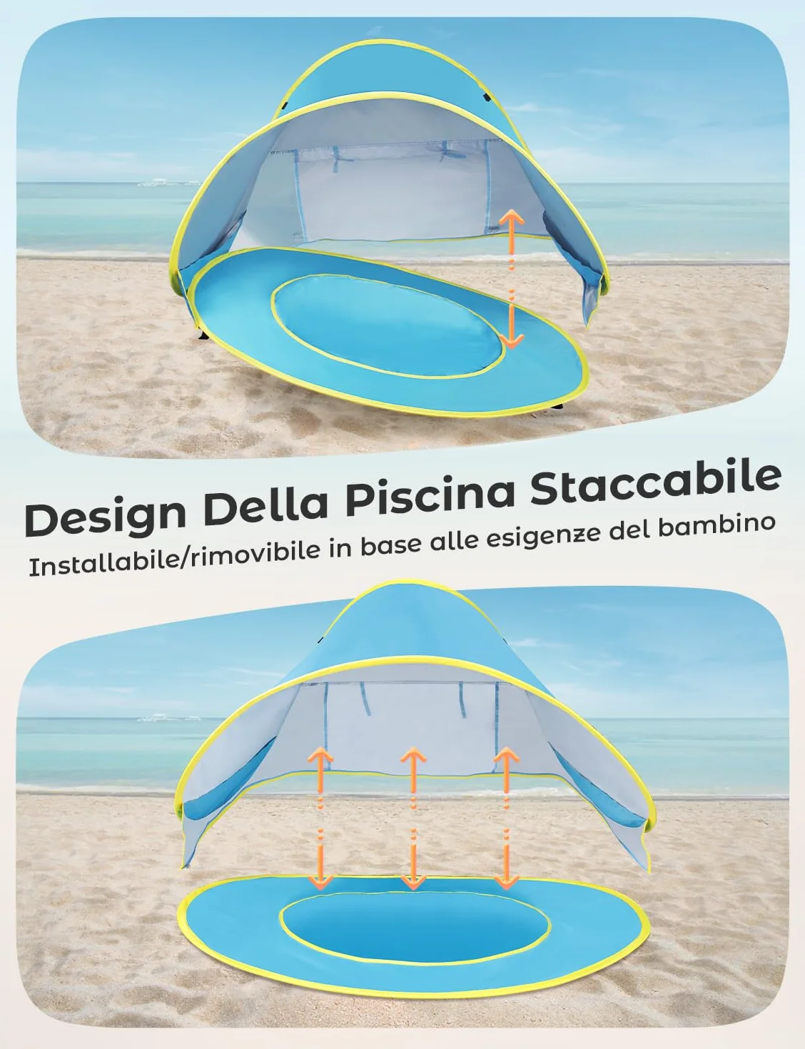 Glymnis Tenda da Spiaggia Bambini Tenda Bambini Pop Up con Mini Piscina Tenda per Neonati Pieghevole Portatile Protezione Solare UPF 50+, Blu