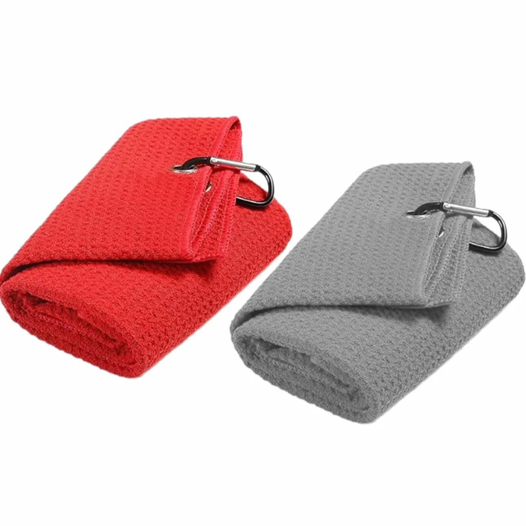 Asciugamani da golf in microfibra motivo waffle confezione da 2 con moschettone clip sacca grigio rosso