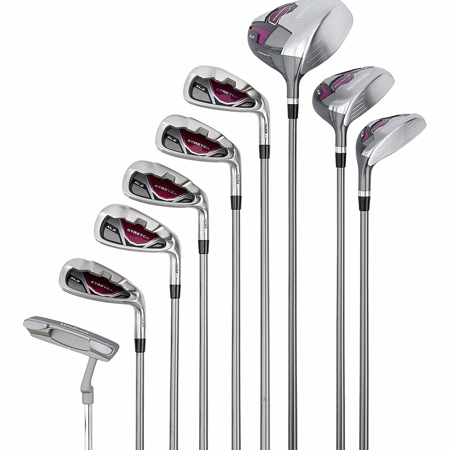Wilson Set Golf Principianti 9 Mazze Sacca Carrello Donne Mano Destra Stretch XL Bianco Grigio Viola