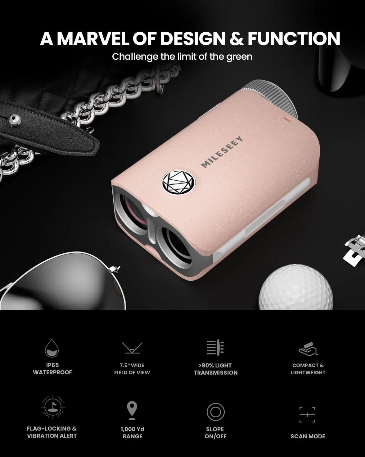 MiLESEEY Telemetro Laser da Golf Tascabile di Alta Qualità con IP65 Impermeabile, 1000 Metri di Telemetro Laser Ricaricabile per il Golf, 0,1s Flagpole Blocco Vibrazioni