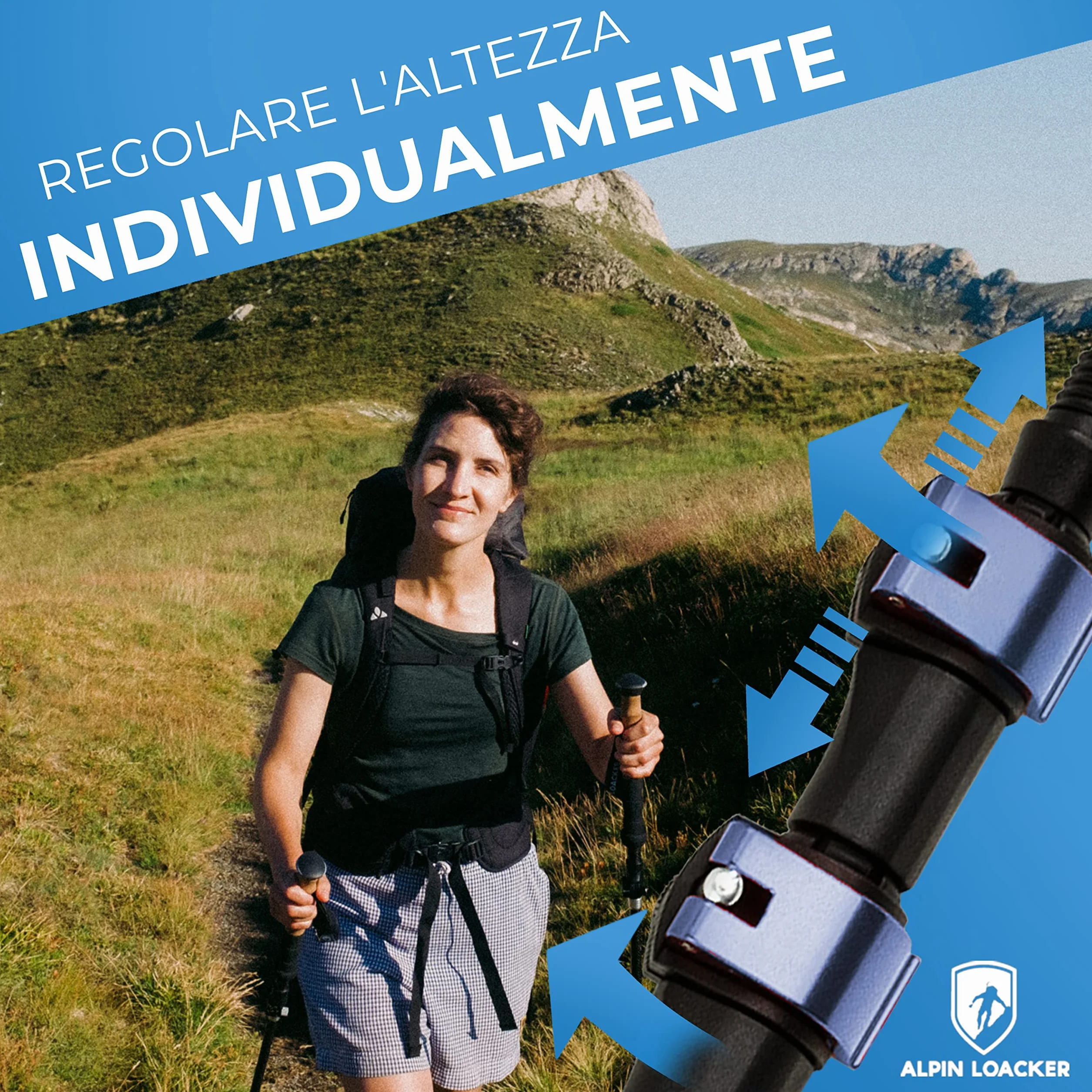 Alpin Loacker Bastoni da Trekking Telescopici Nordic Walking Alluminio Carbonio Donna Uomo