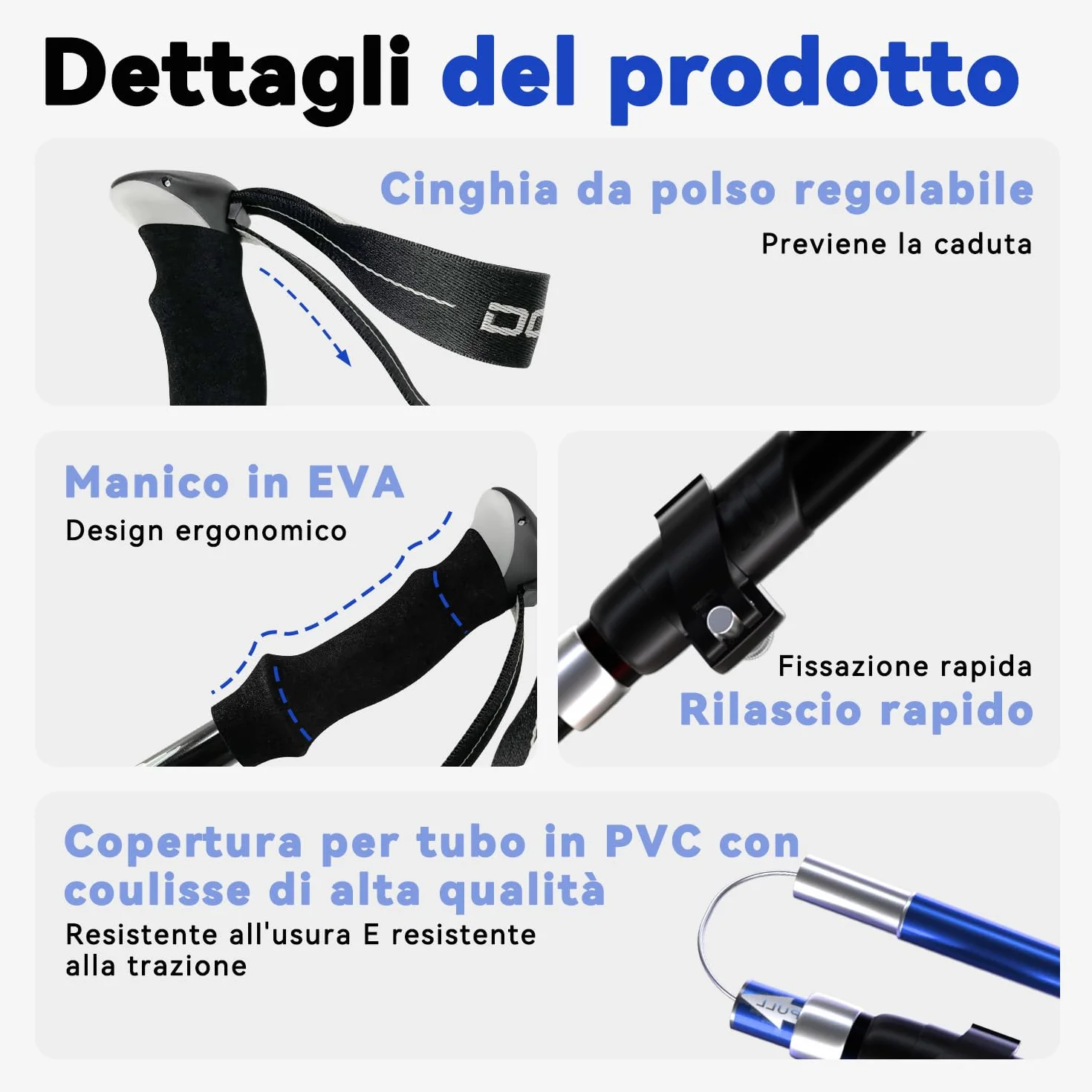 Bastoni da Trekking Pieghevoli Nordic Walking in Alluminio e Carbonio Regolabili 110-130 cm