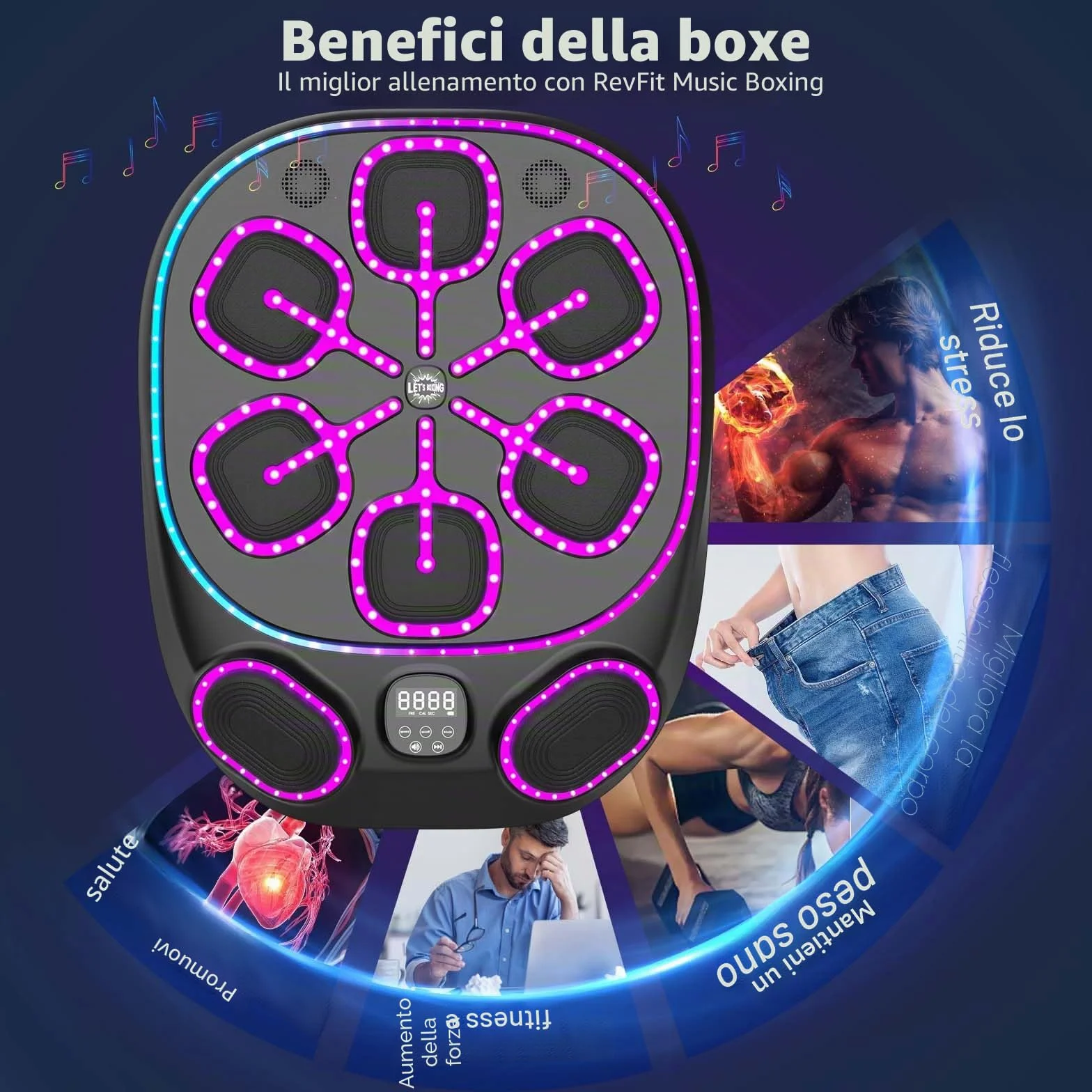 Macchina da Boxe Musicale con luci LED, Bluetooth, 9 modalità di velocità e Funzione di conteggio – Macchina da Boxe Elettronica per Bambini e Adulti – Boxe Musicale per casa e Palestra