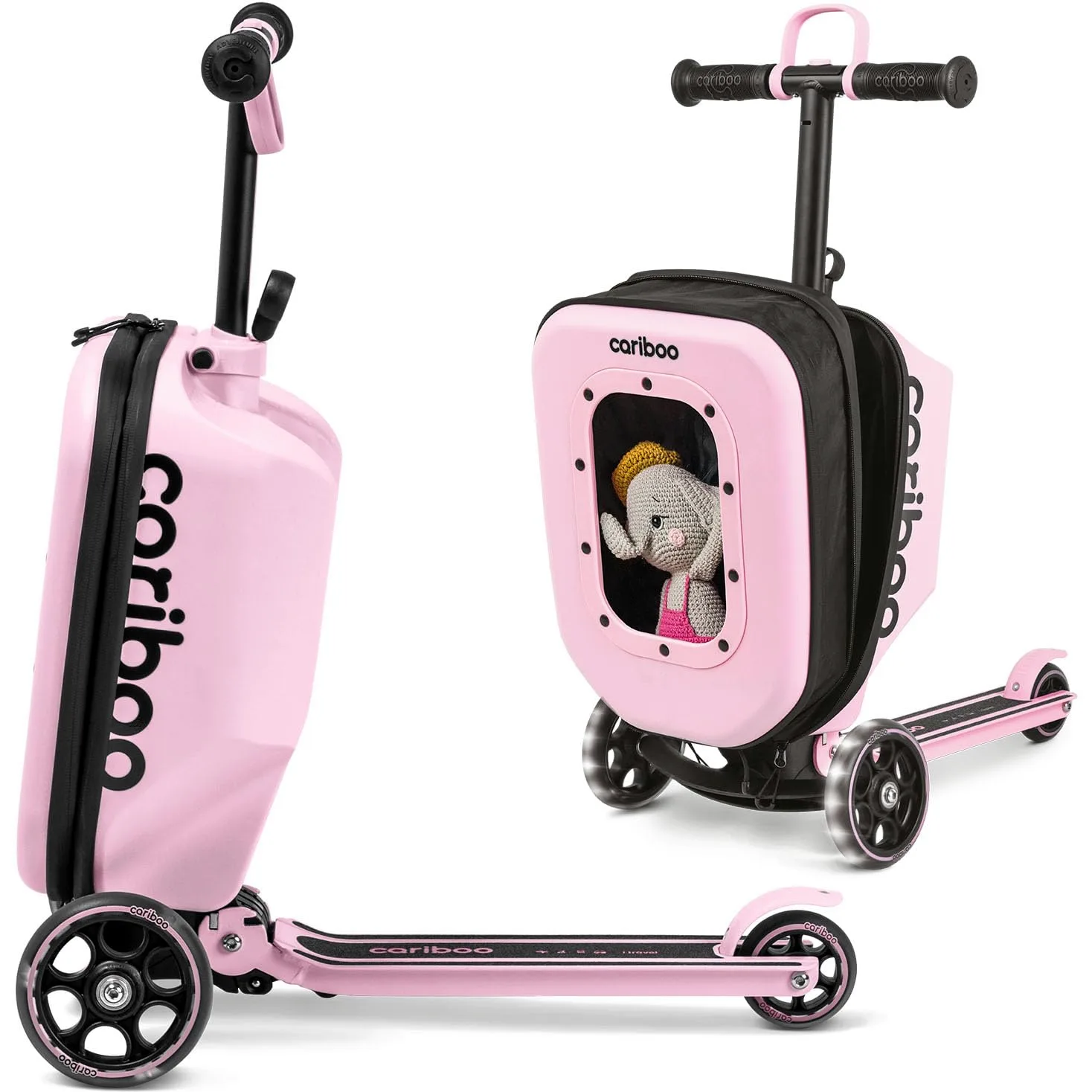 Cariboo Monopattino Bambino con Valigia da 2 anni 3 Ruote 2in1 Regolabile in Altezza Pieghevole Fino a 50 kg Bagaglio a Mano iTravel