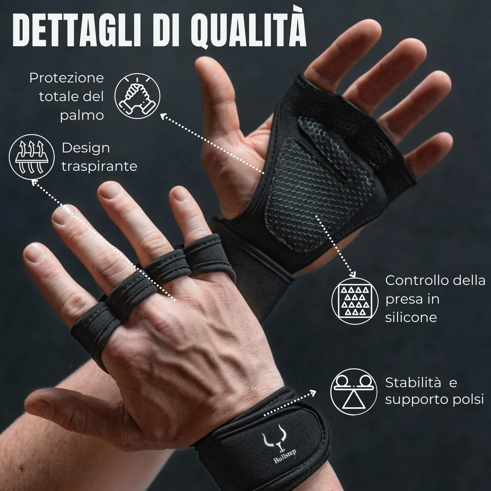 Guanti Palestra Uomo Donna Antiscivolo Traspiranti con Polsiere Crossfit Bodybuilding Grip Gym Gloves