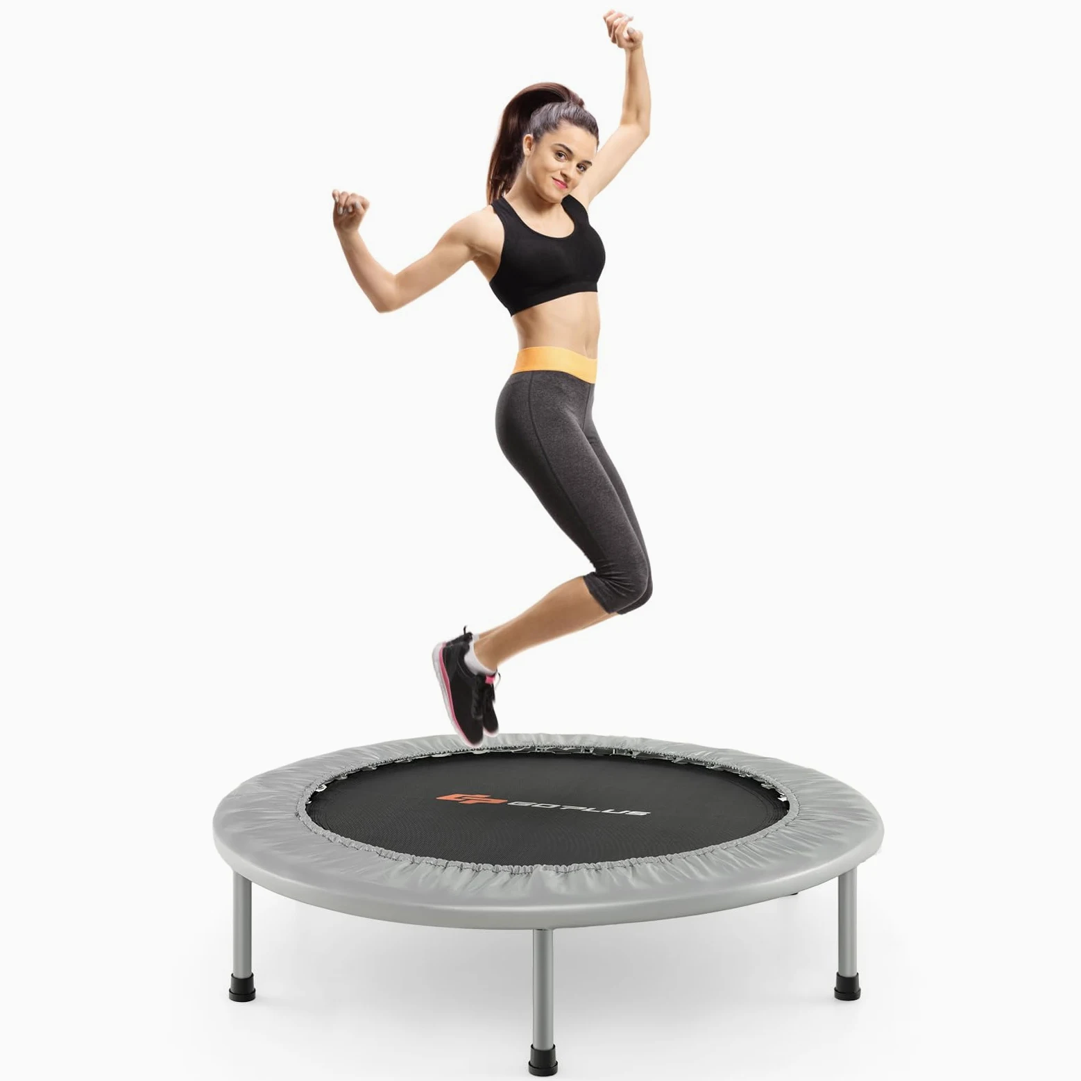 COSTWAY Trampolino Elastico Pieghevole, Tappeto Elastico da Interno con 32 Molle e 6 Gambe e Cuscinetti Antiscivolo, Capacità di Carico 150 kg