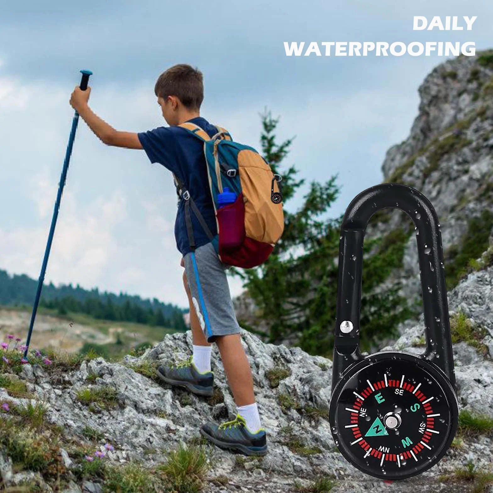 GOMETY 24 mini bussola colorata portachiavi con moschettone multifunzione per attività all'aperto